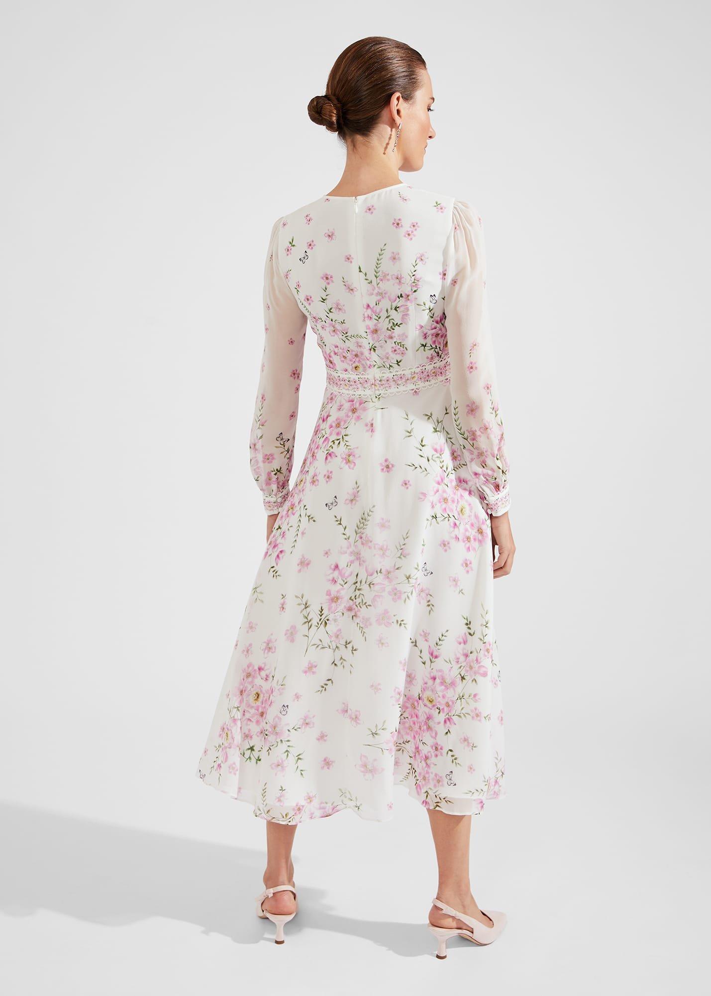 Skye Floral Silk Dress, Ivory Multi, hi-res
