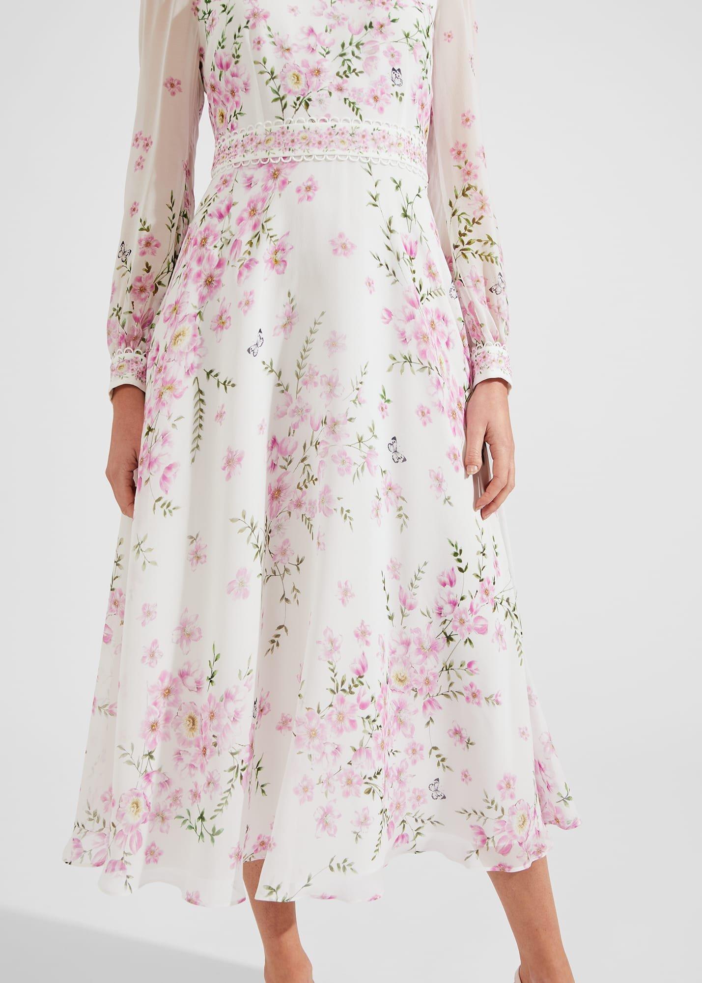 Petite Skye Floral Silk Dress, Ivory Multi, hi-res