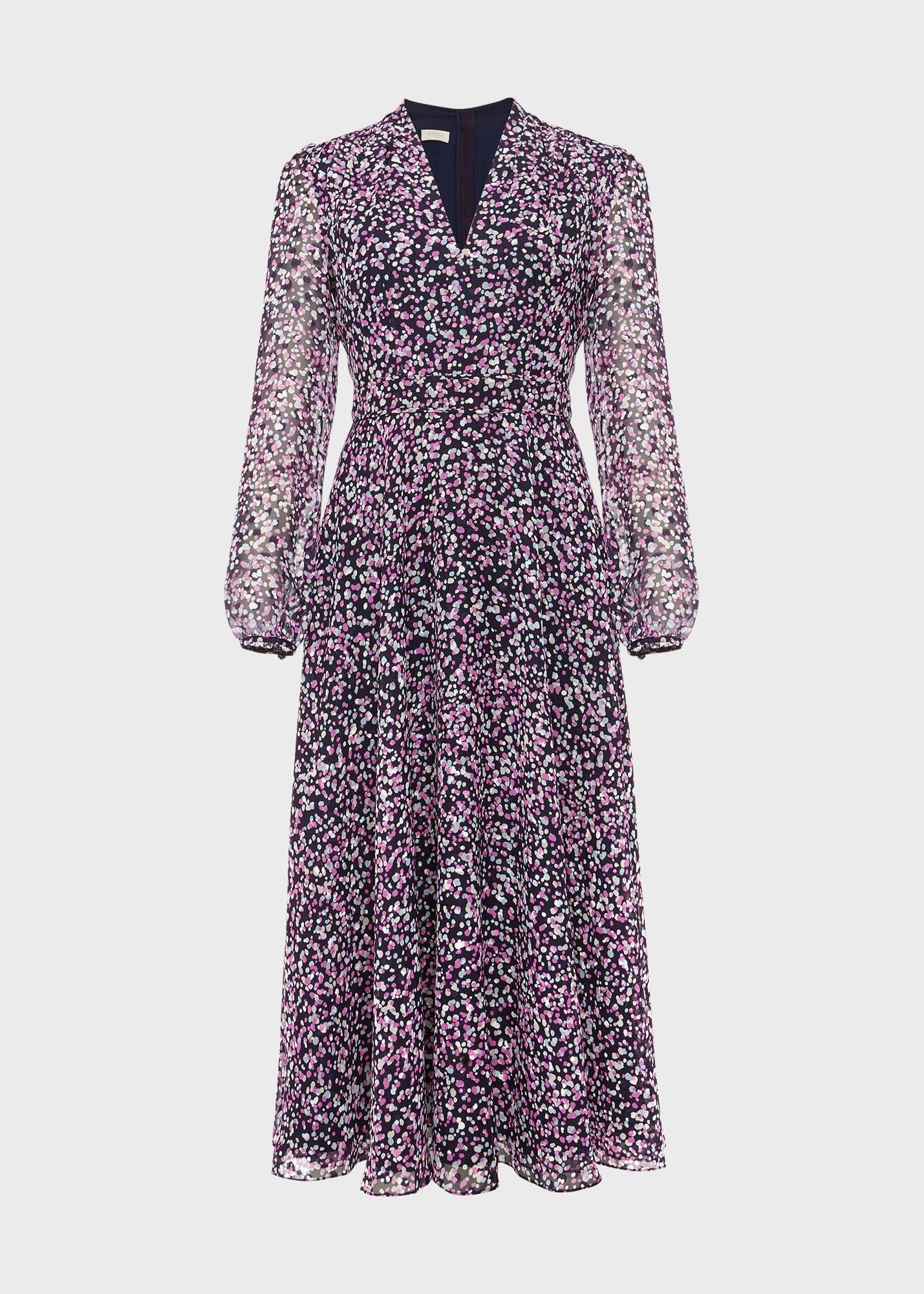 Petite Aurora Fit And Flare Dress, Navy Multi, hi-res