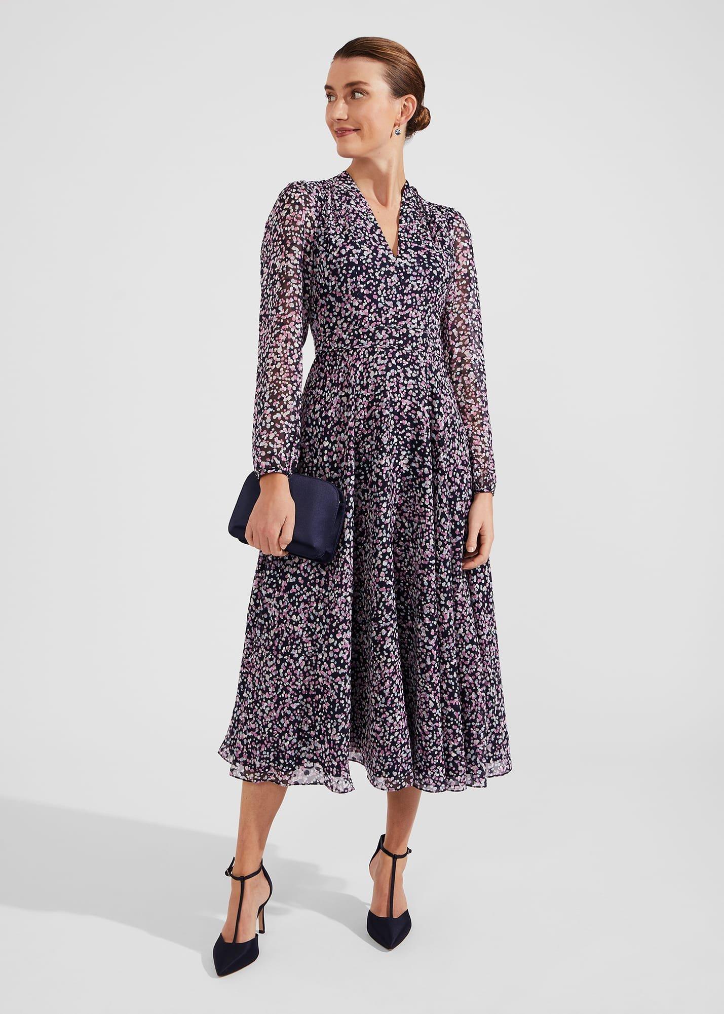 Petite Aurora Fit And Flare Dress, Navy Multi, hi-res