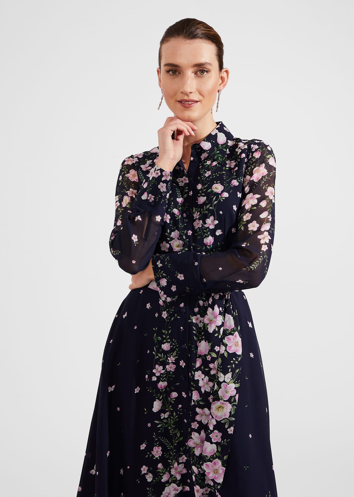 Juliet Floral Silk Dress, Navy Multi, hi-res