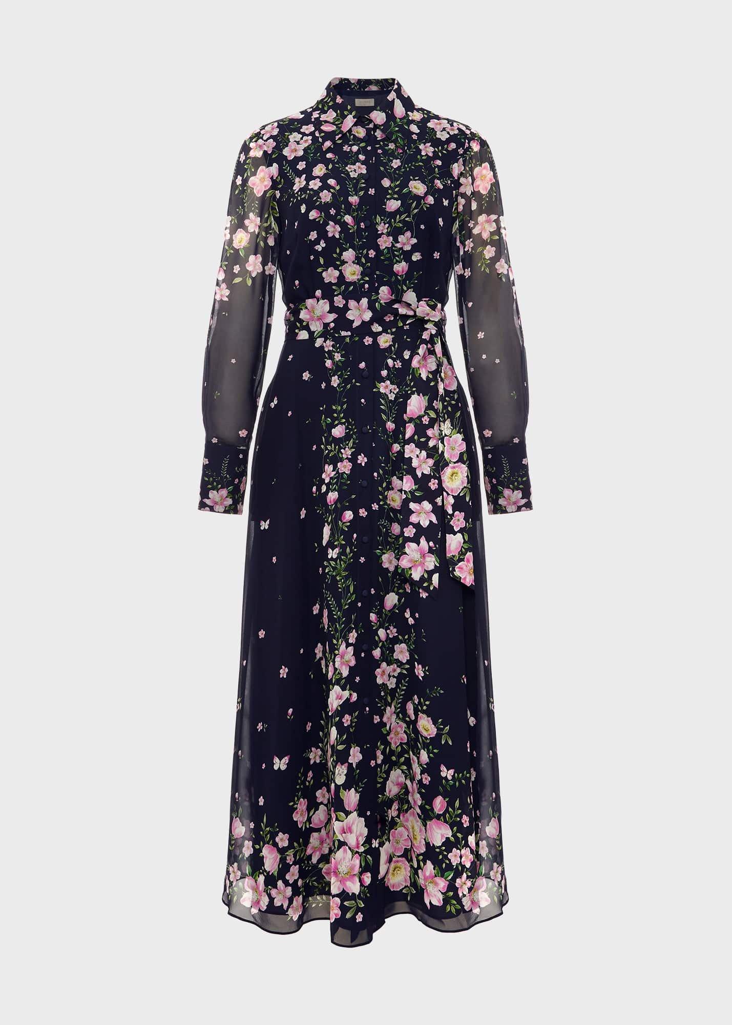 Petite Juliet Floral Silk Dress, Navy Multi, hi-res