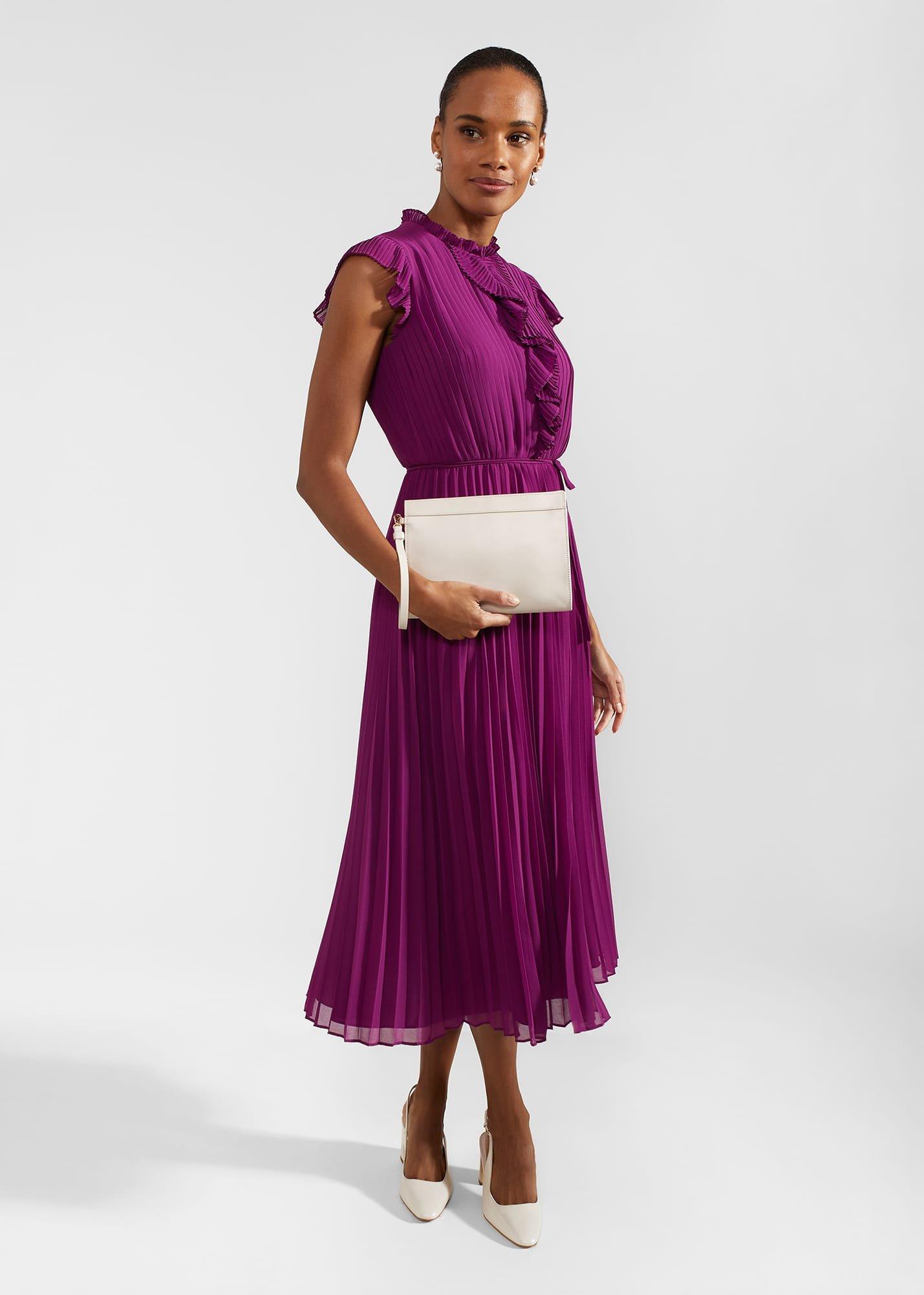 Petite Addison Pleated Dress, Magenta Purple, hi-res