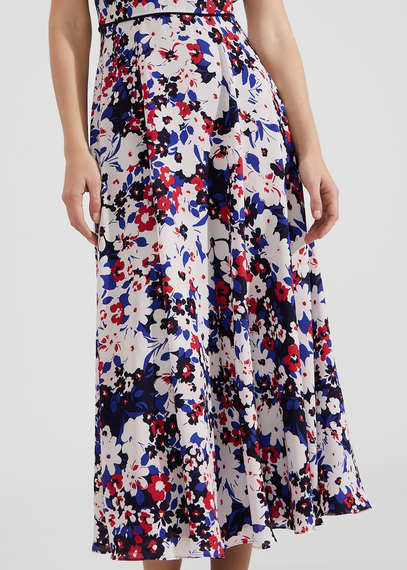 Petite Carly Gathered Neck Floral Dress, Navy Pink Multi, hi-res