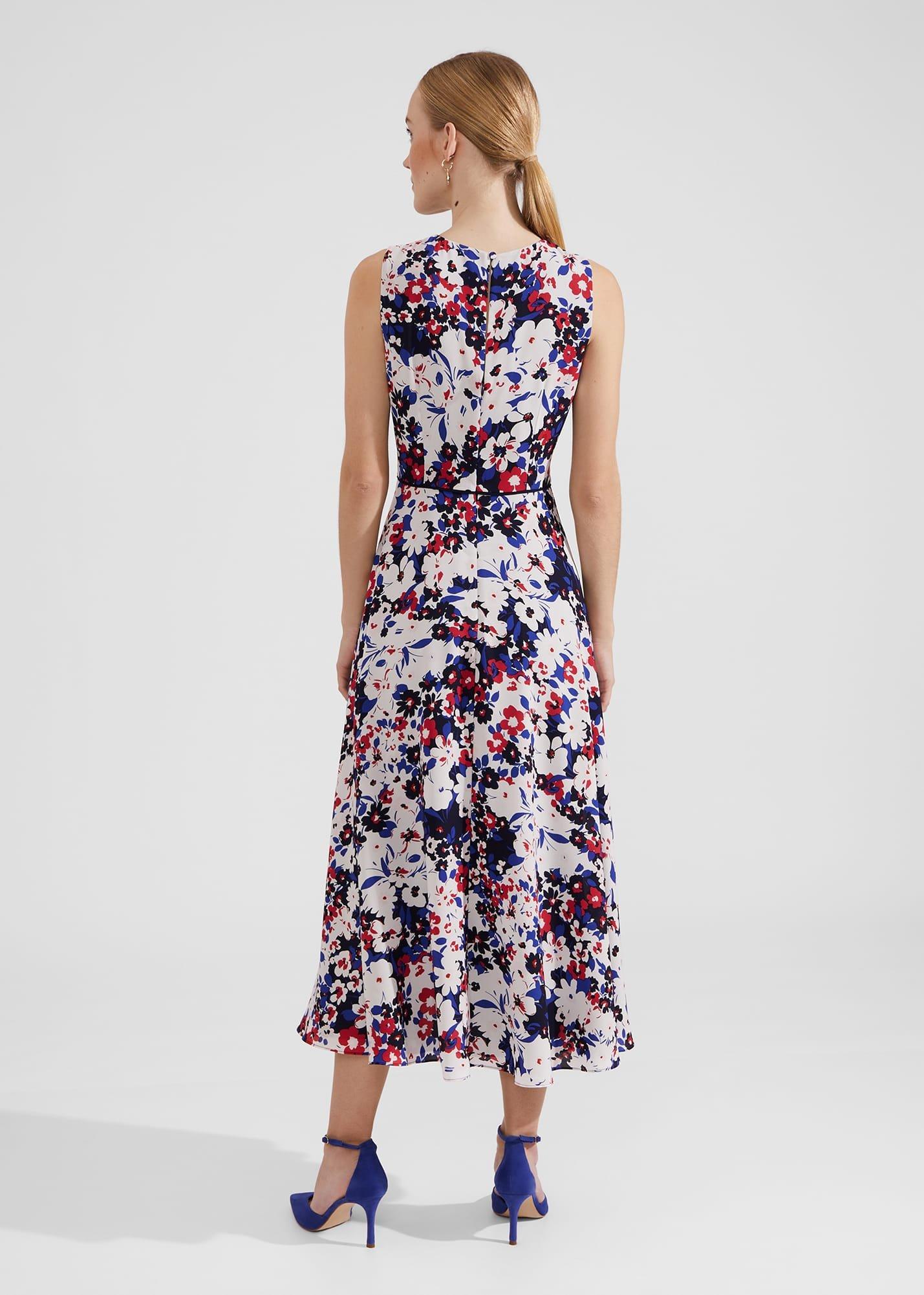 Petite Carly Gathered Neck Floral Dress, Navy Pink Multi, hi-res
