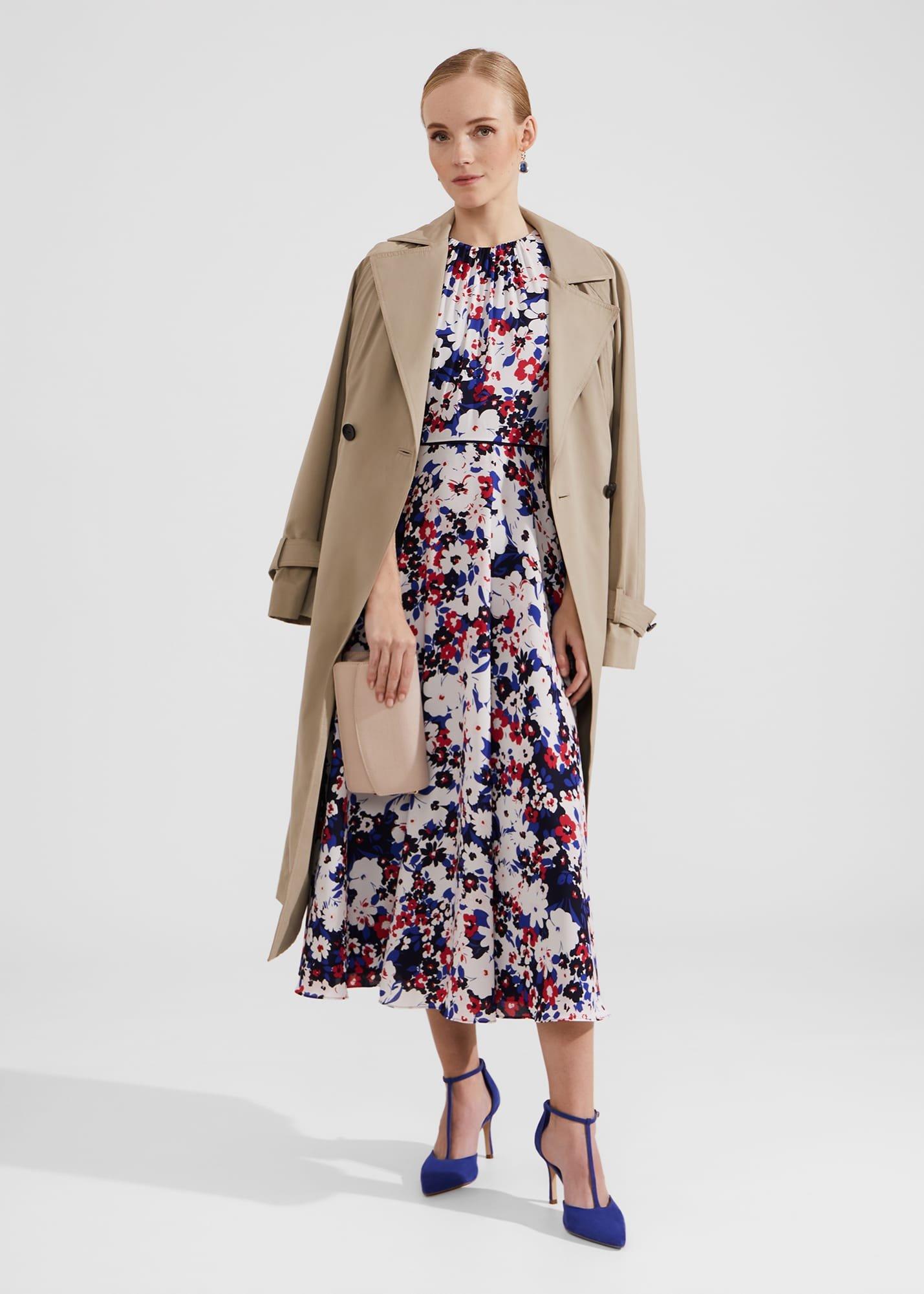 Petite Carly Gathered Neck Floral Dress, Navy Pink Multi, hi-res