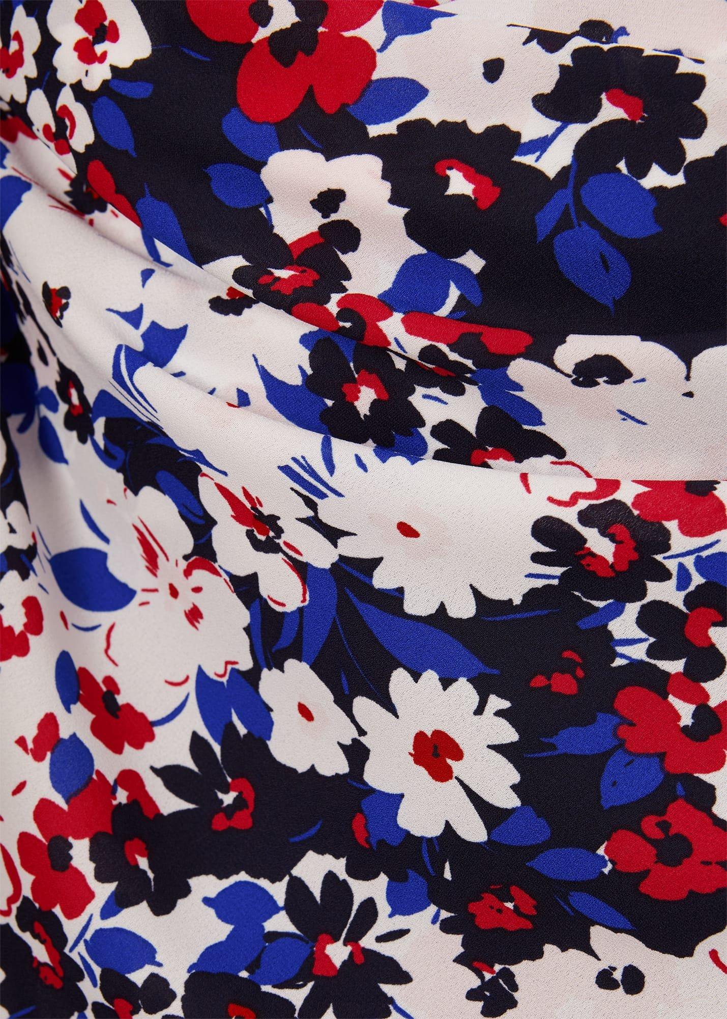 Petite Carly Gathered Neck Floral Dress, Navy Pink Multi, hi-res