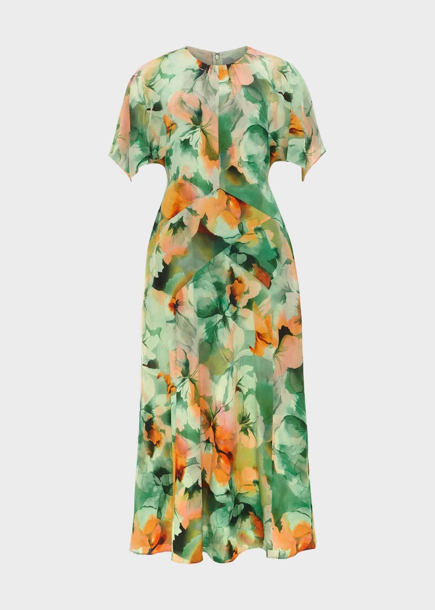 Rosemoor Silk Midi Dress, Green Orange, hi-res