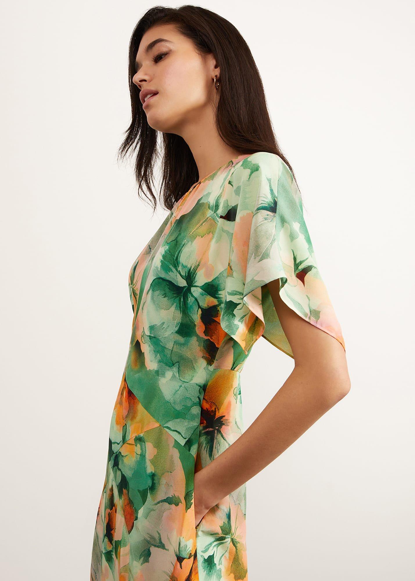 Rosemoor Silk Midi Dress, Green Orange, hi-res