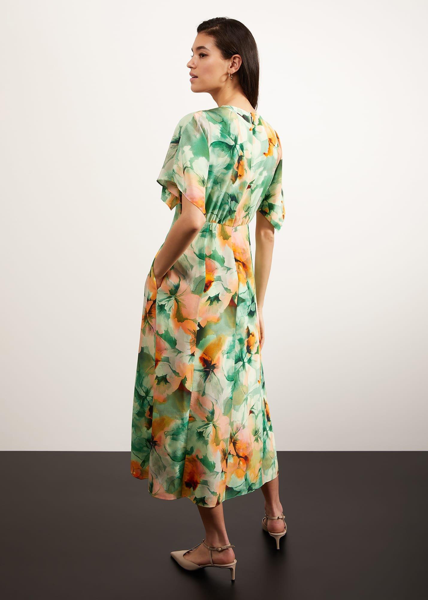 Rosemoor Silk Midi Dress, Green Orange, hi-res