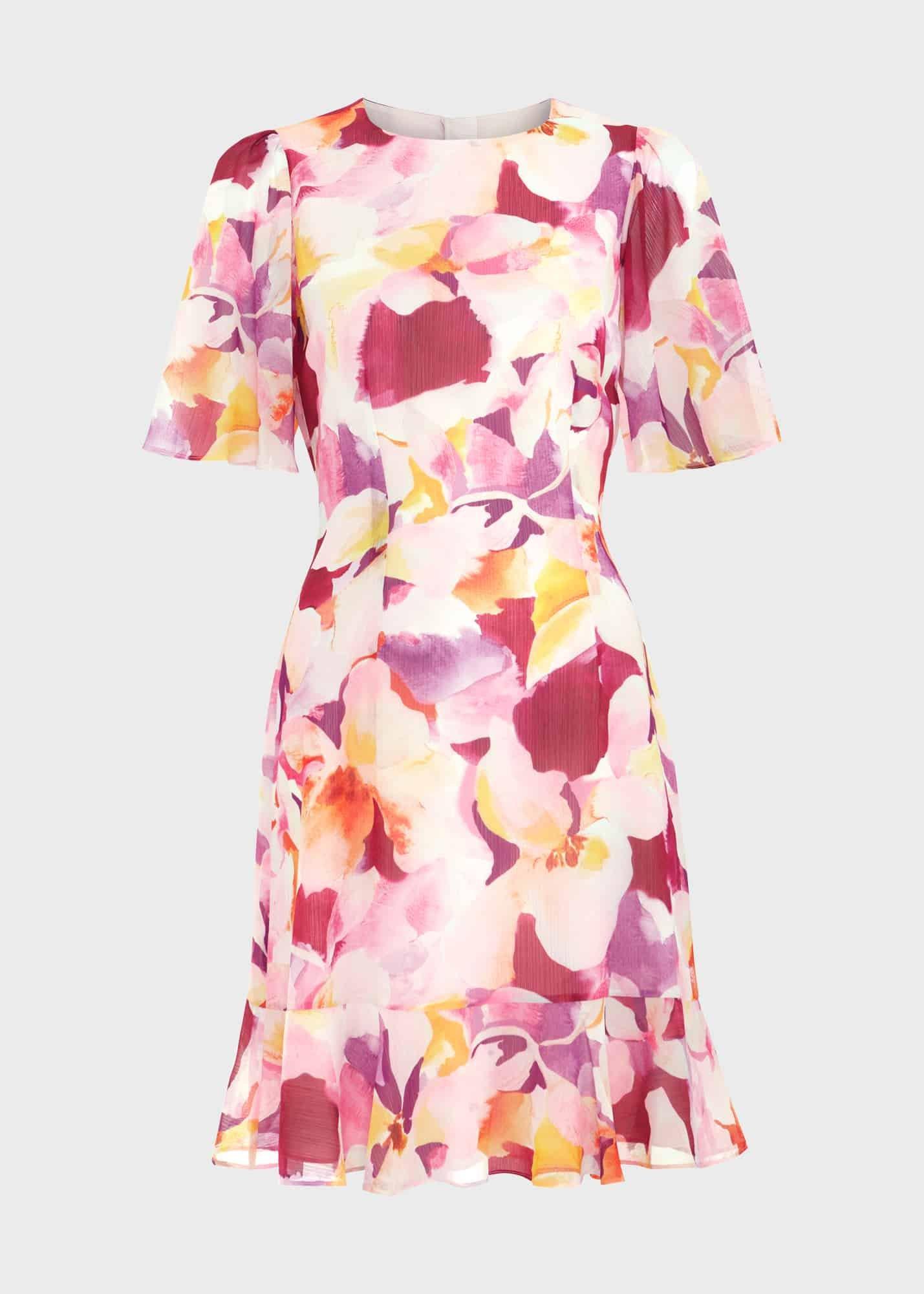 Iona Frill Hem Dress, Pink Multi, hi-res