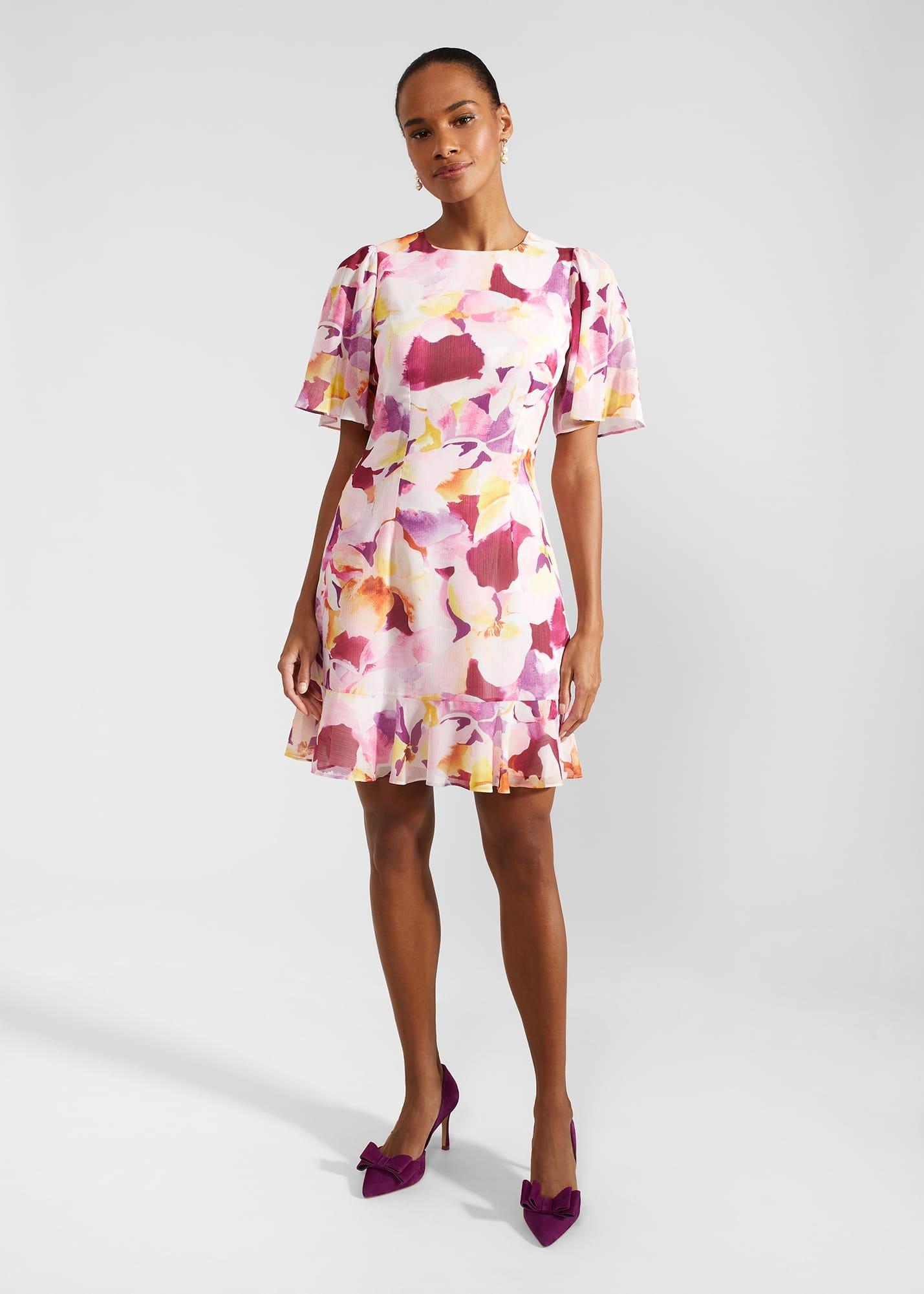 Iona Frill Hem Dress, Pink Multi, hi-res