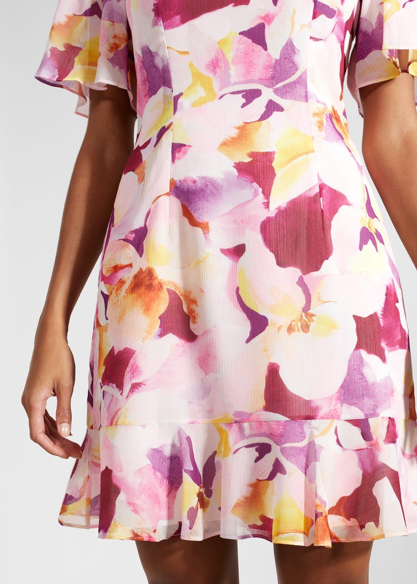 Iona Frill Hem Dress, Pink Multi, hi-res