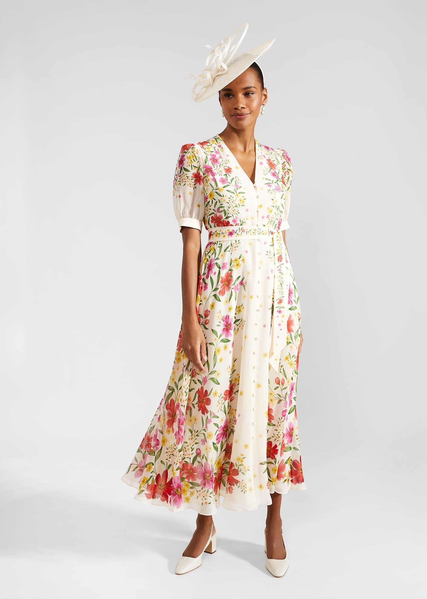 Petite Aurelia Floral Silk Dress, Cream Multi, hi-res