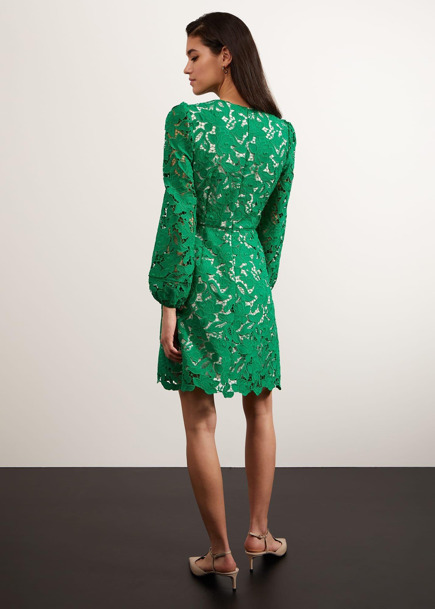 Kew Lace Mini Dress, Green Cream, hi-res