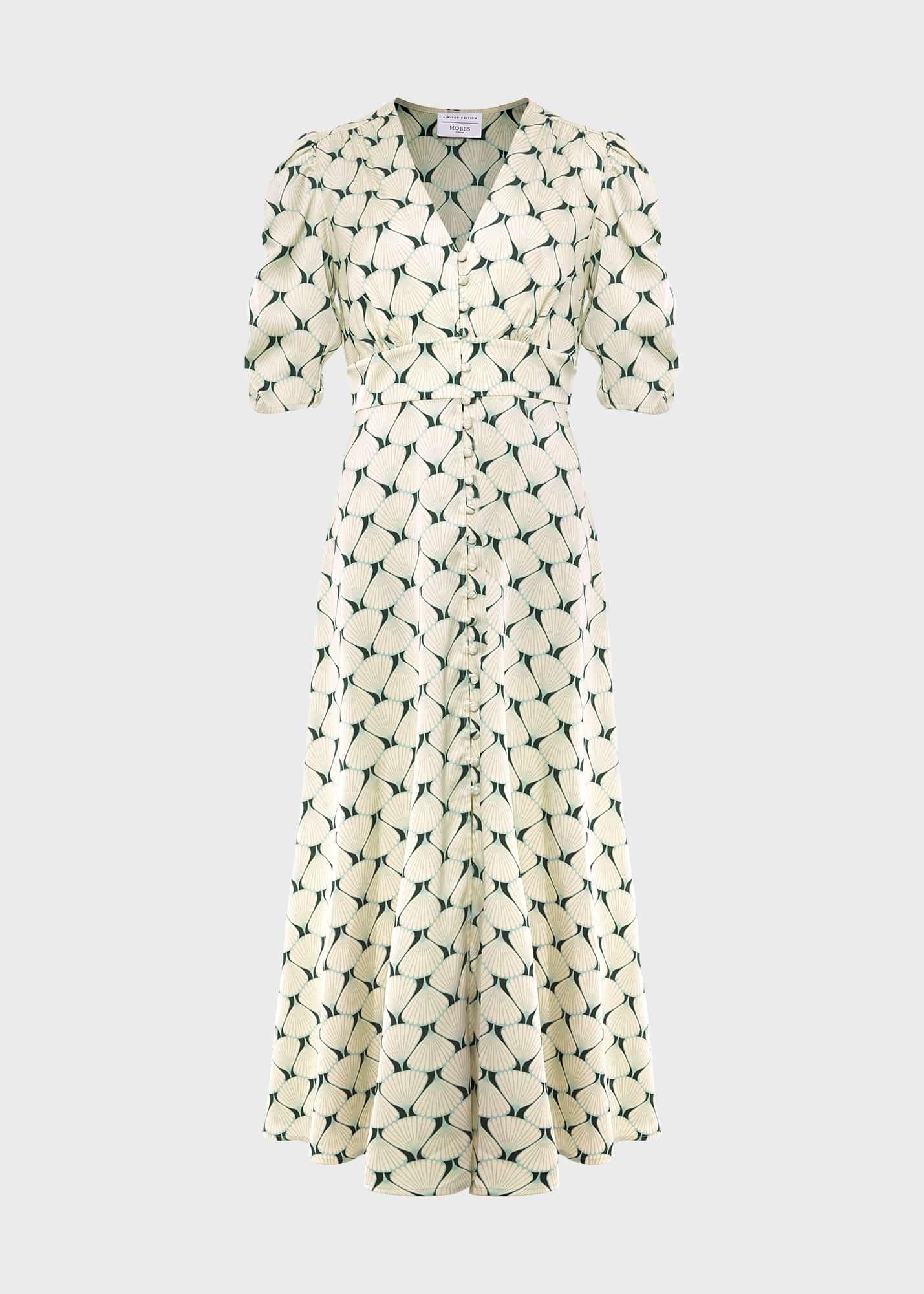 Ennerdale V Neck Midi Dress, Green Cream, hi-res