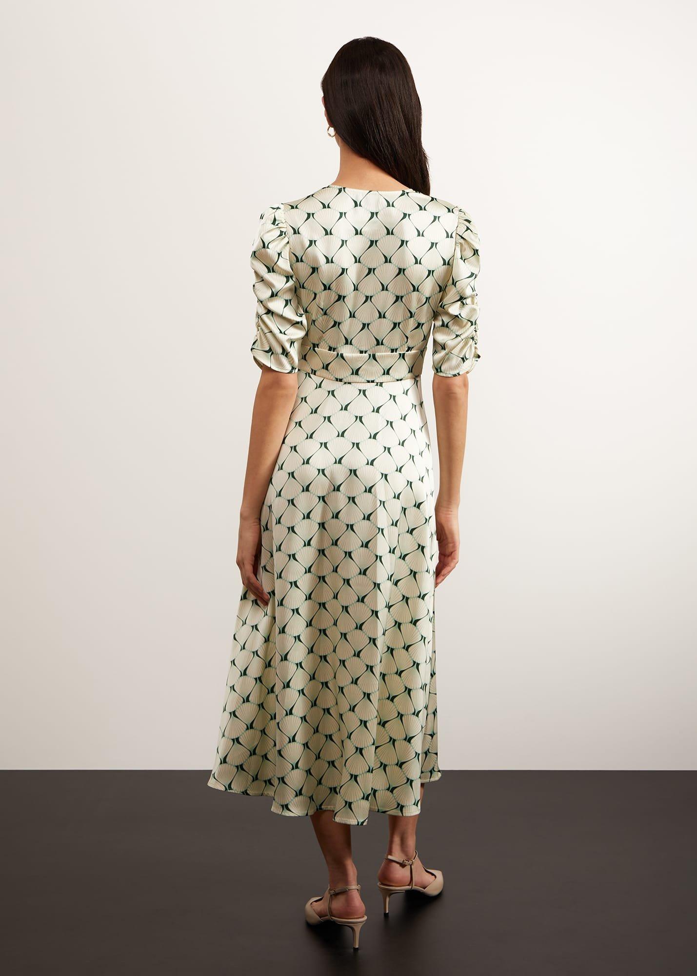 Ennerdale V Neck Midi Dress, Green Cream, hi-res