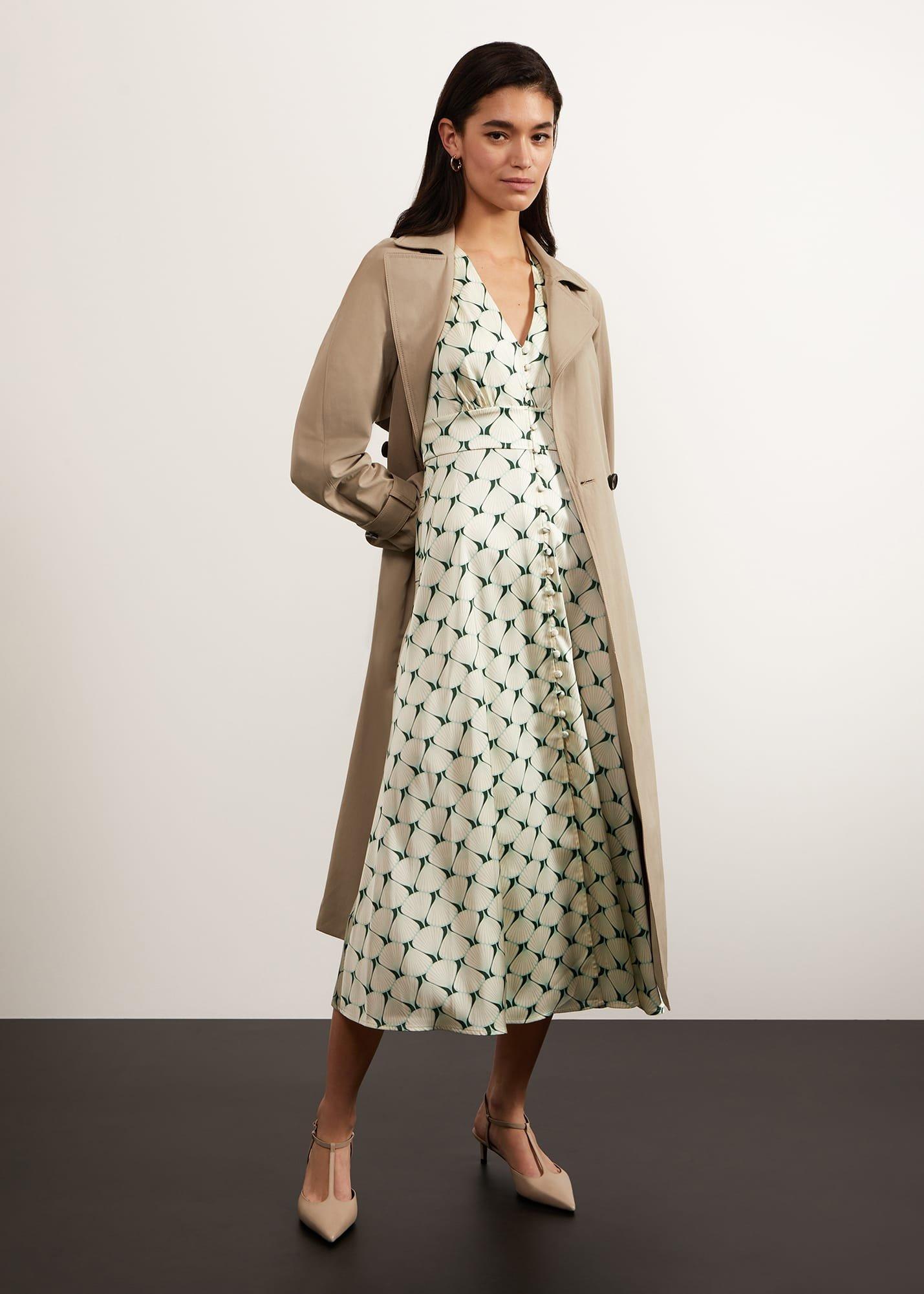 Ennerdale V Neck Midi Dress, Green Cream, hi-res
