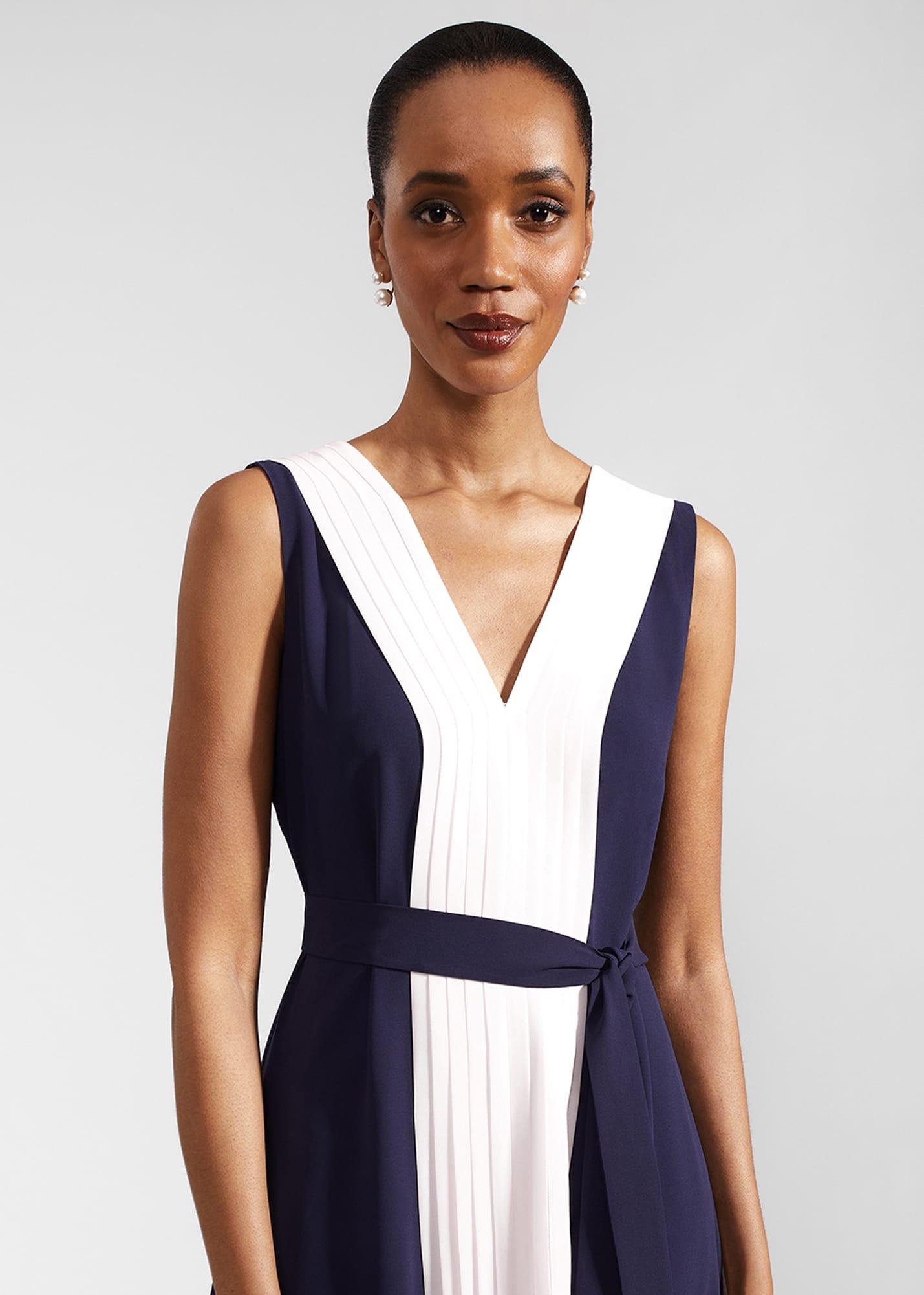 Lila Pleated Midi Dress, Navy Pale Pink, hi-res