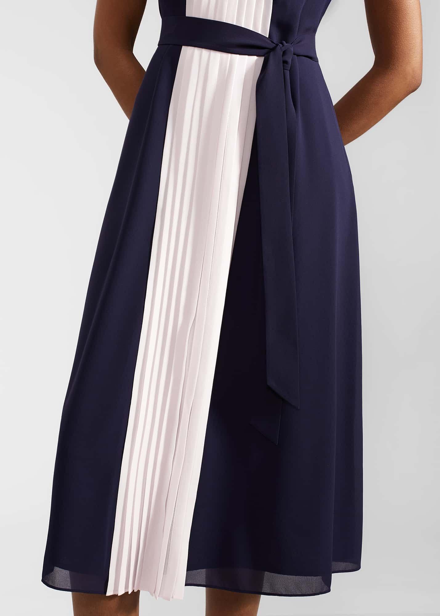 Lila Pleated Midi Dress, Navy Pale Pink, hi-res
