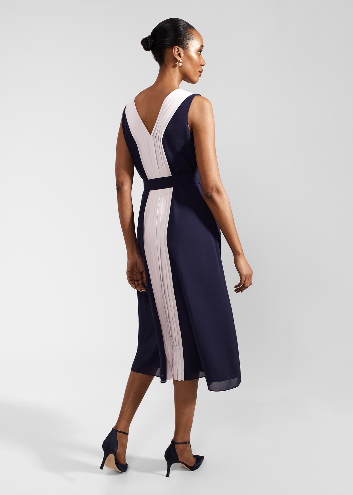 Lila Pleated Midi Dress, Navy Pale Pink, hi-res