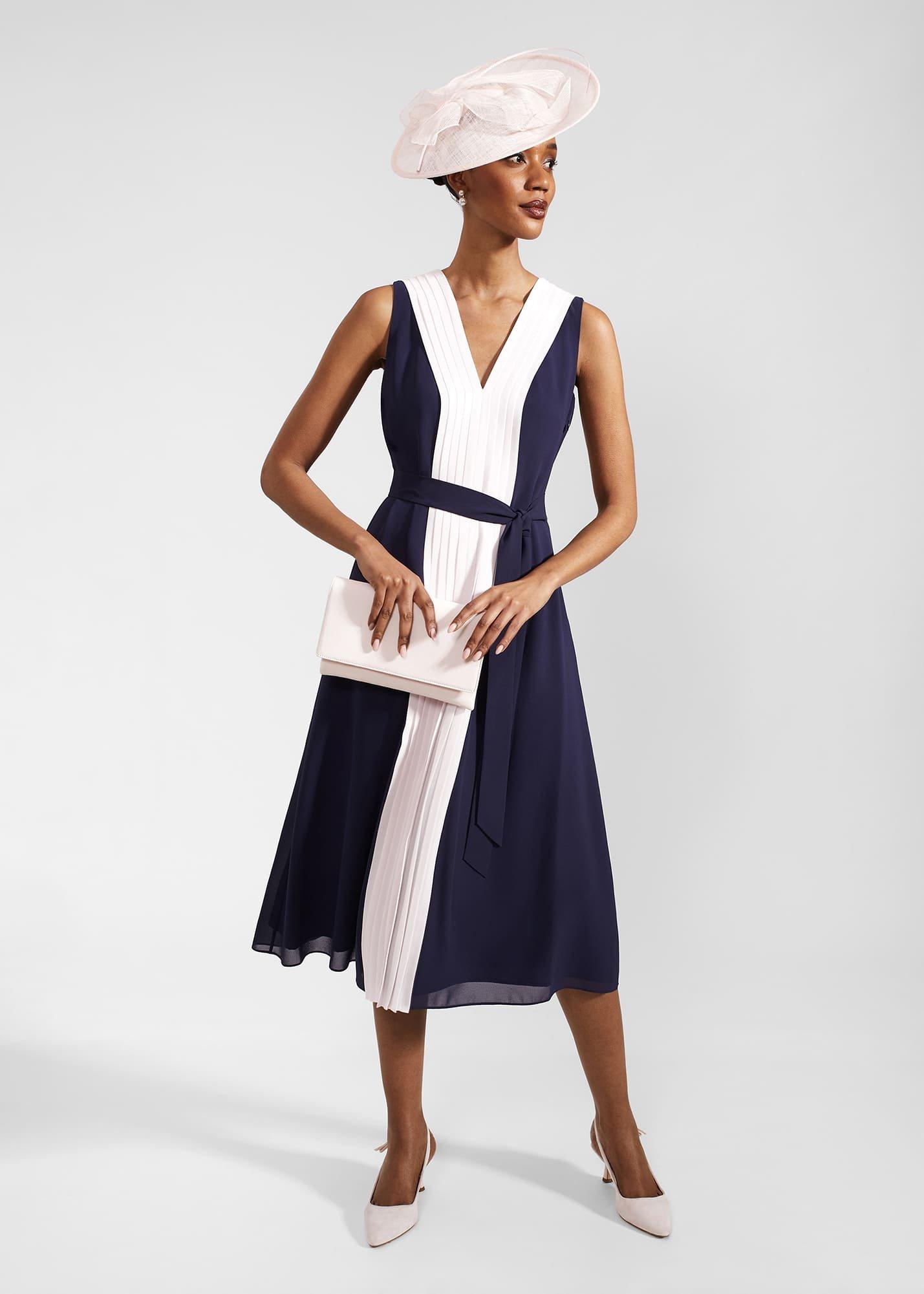 Lila Pleated Midi Dress, Navy Pale Pink, hi-res