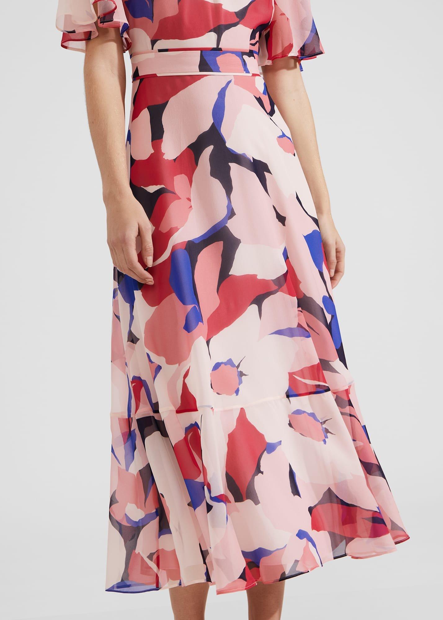Petite Freya Silk Midi Dress, Navy Pink Multi, hi-res