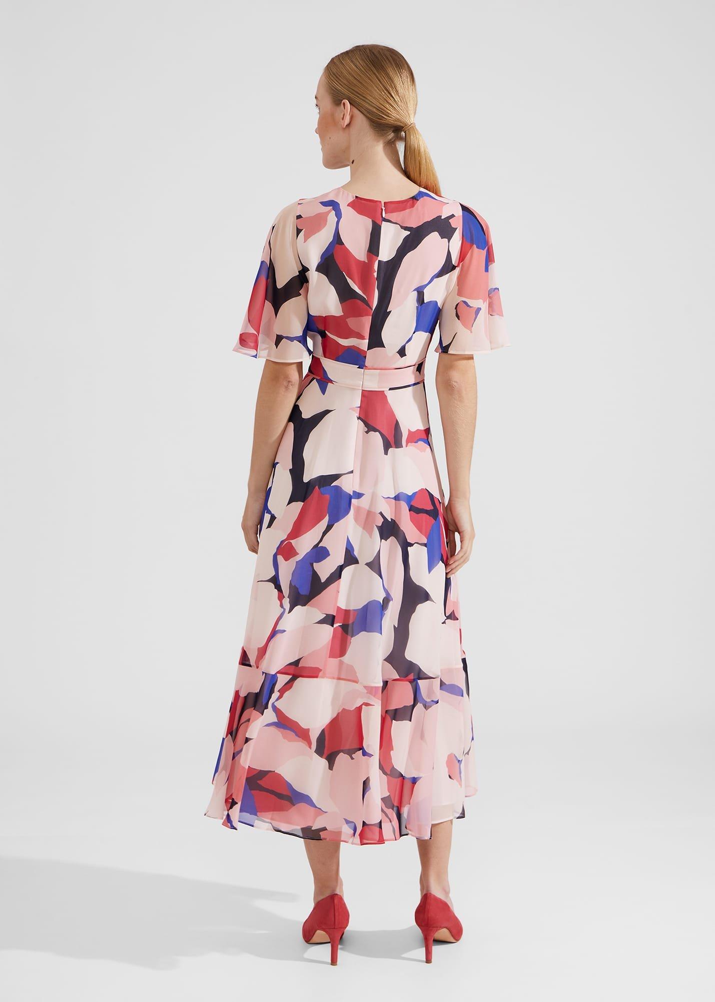 Petite Freya Silk Midi Dress, Navy Pink Multi, hi-res