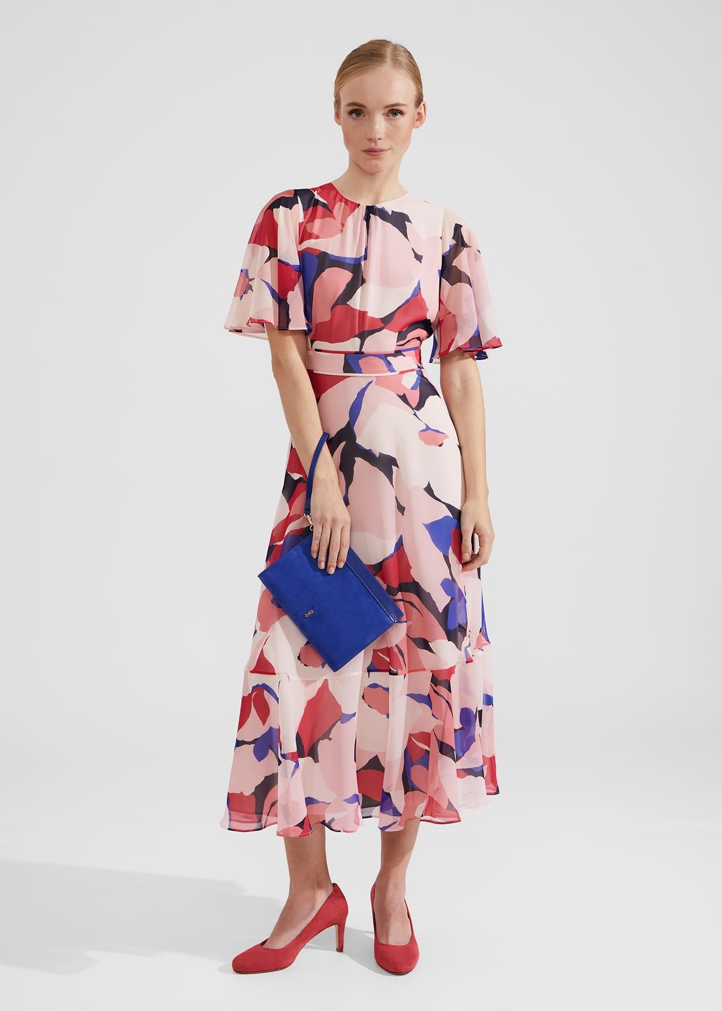 Petite Freya Silk Midi Dress, Navy Pink Multi, hi-res
