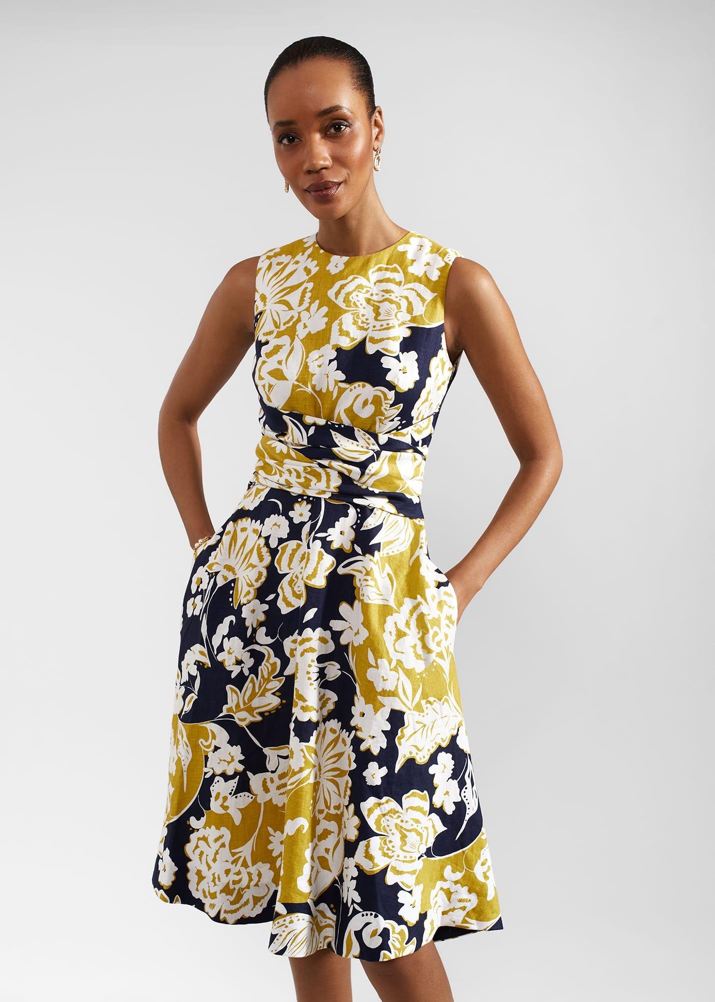 Twitchill Linen Dress, Navy Yellow, hi-res