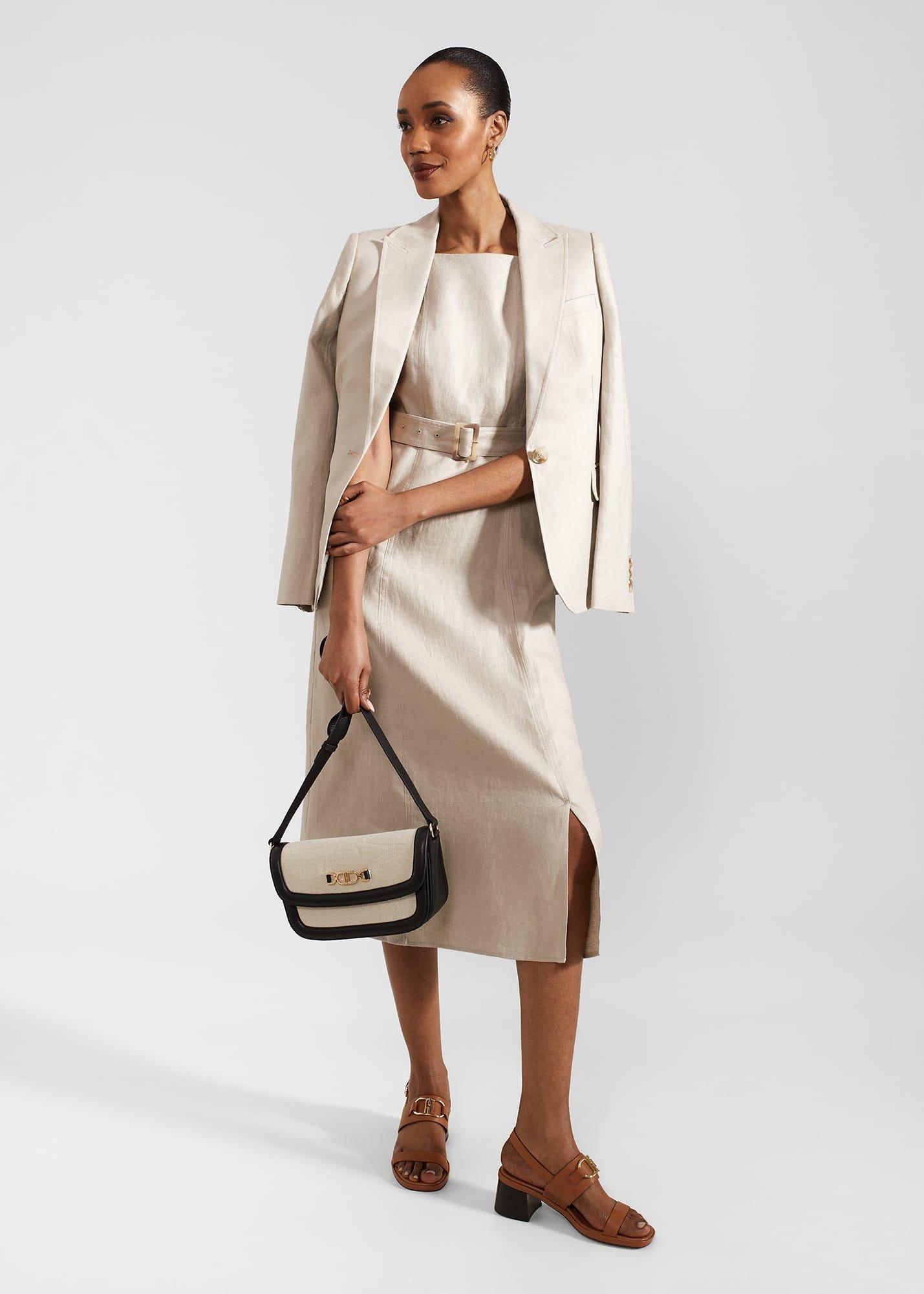 Roberta Linen Dress, Neutral, hi-res