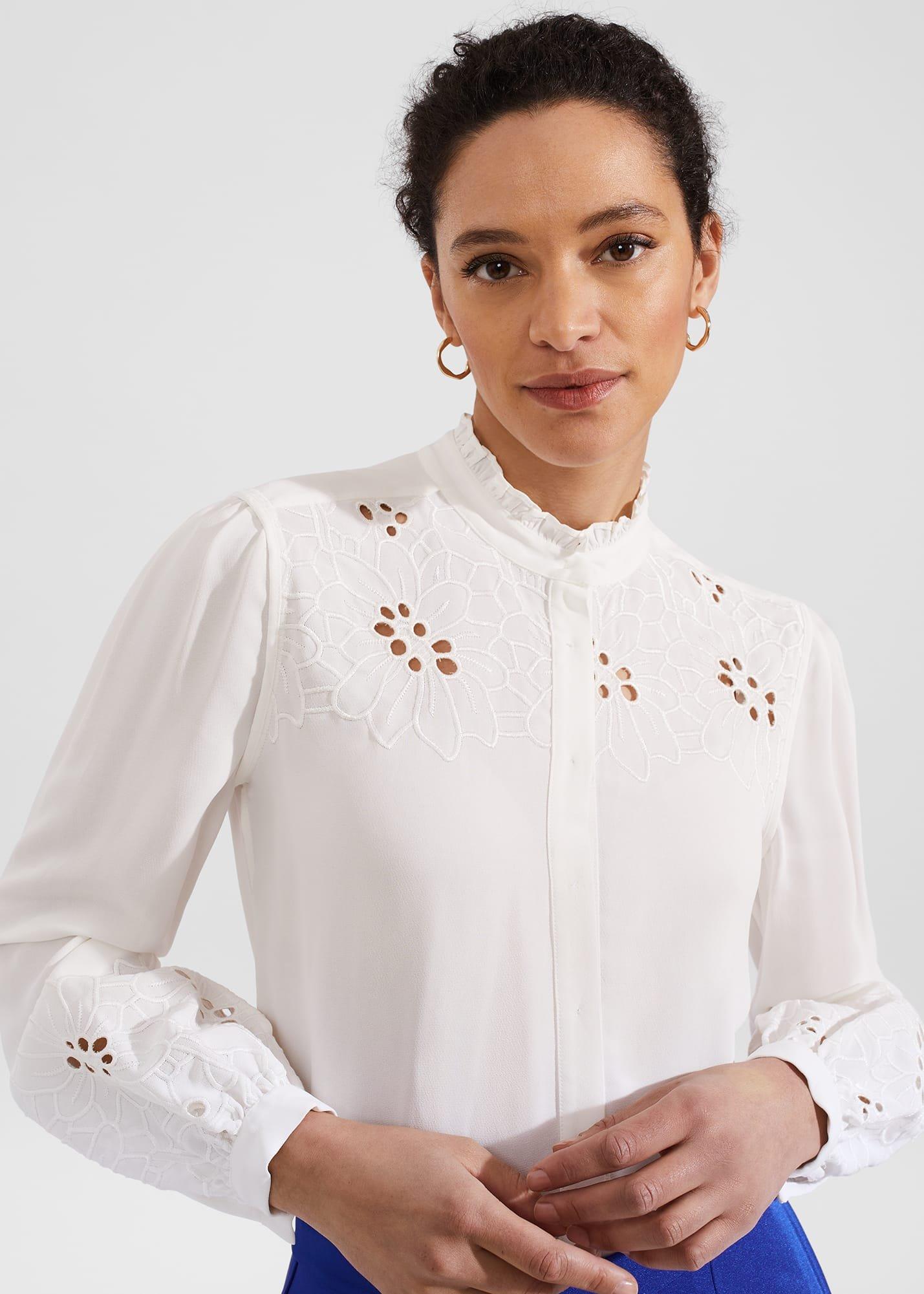 Ada Embroidered Top, Ivory, hi-res