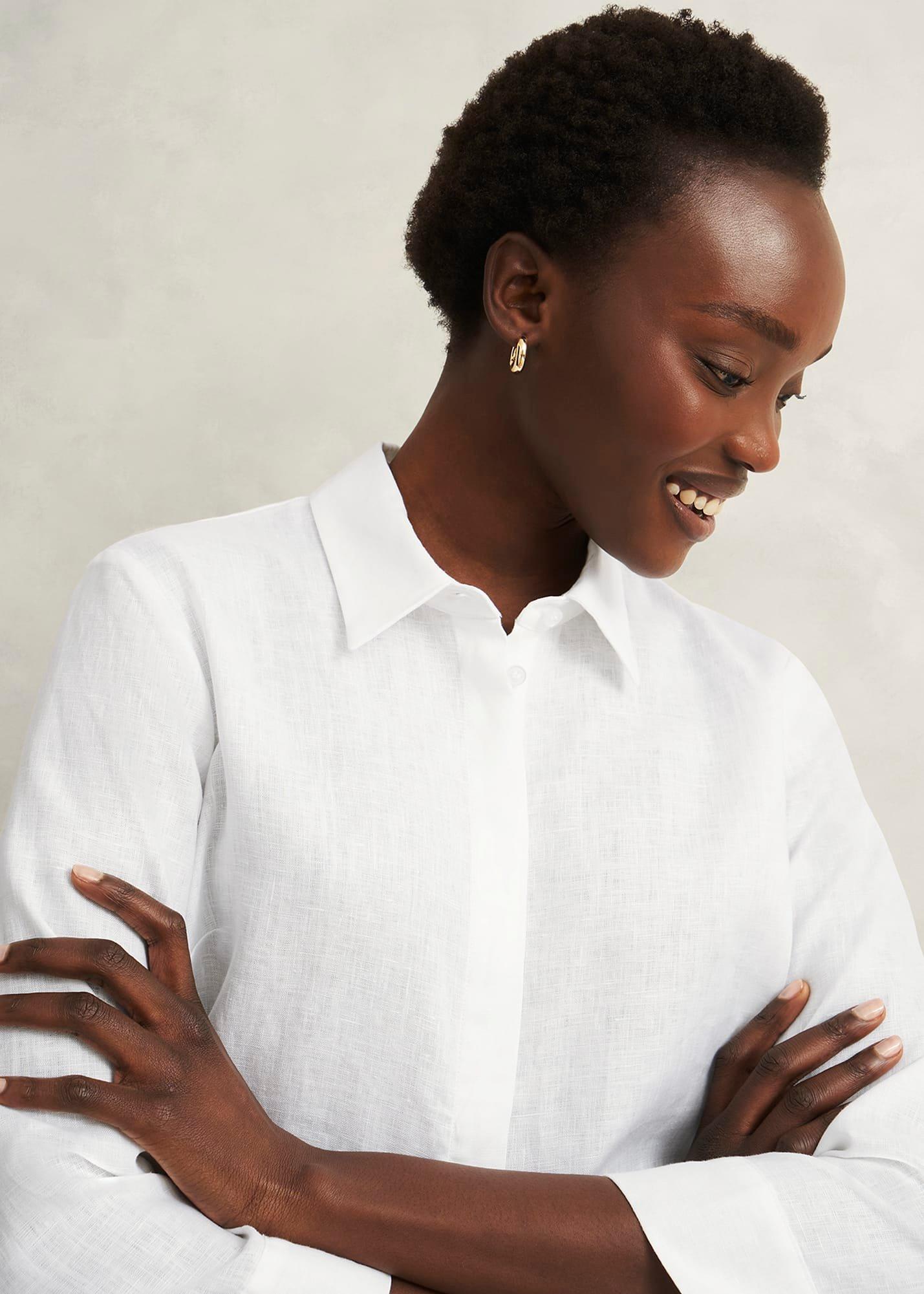 Nita Linen Shirt, White, hi-res