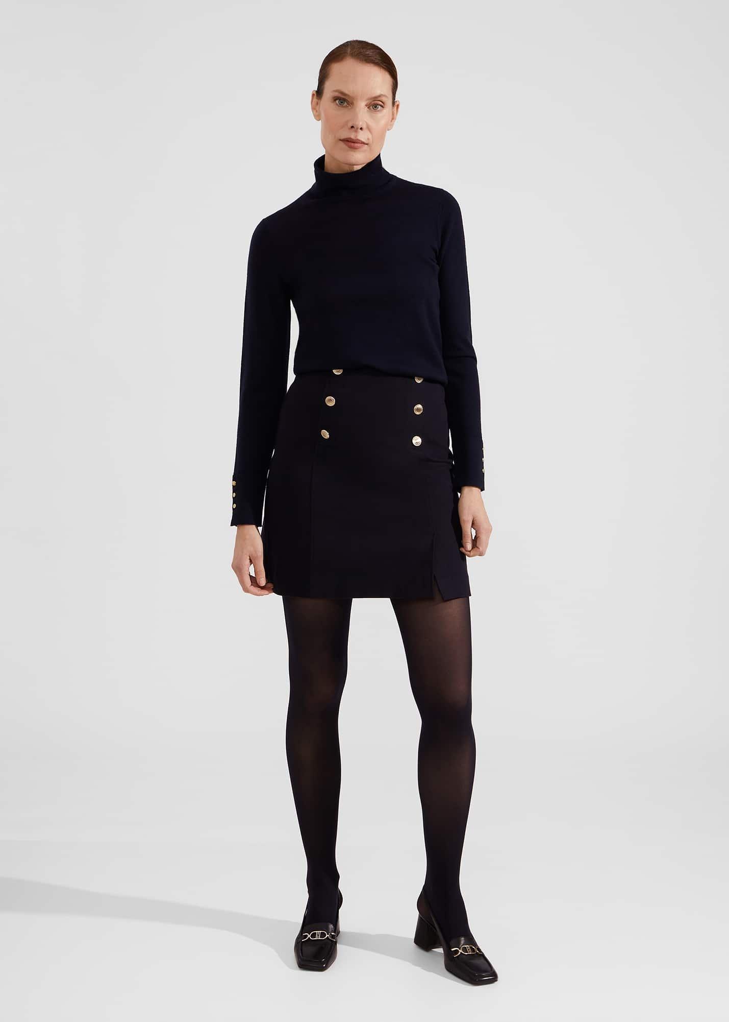 Hana Cotton Blend Skirt, Navy, hi-res