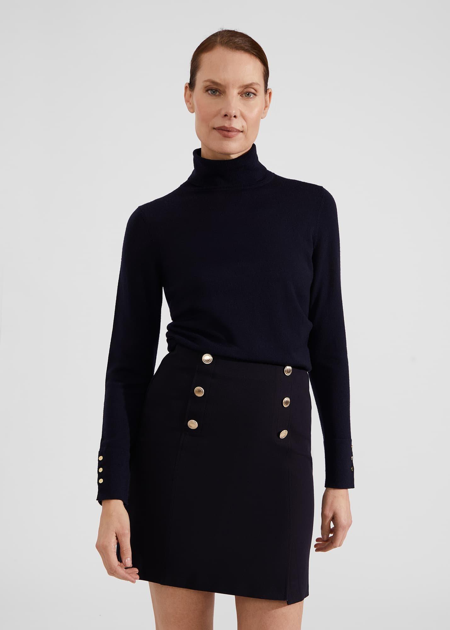 Hana Cotton Blend Skirt, Navy, hi-res