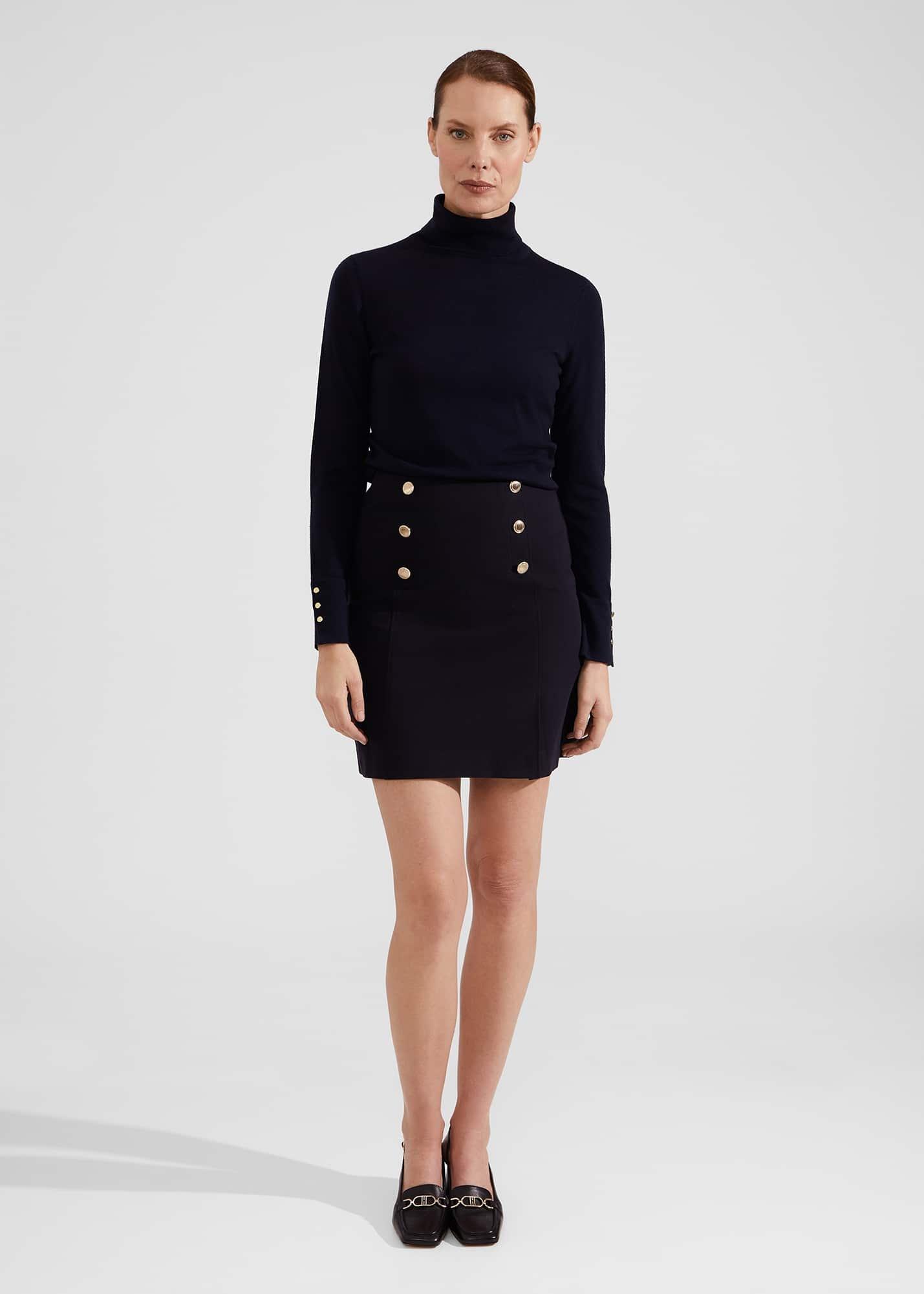 Hana Cotton Blend Skirt, Navy, hi-res