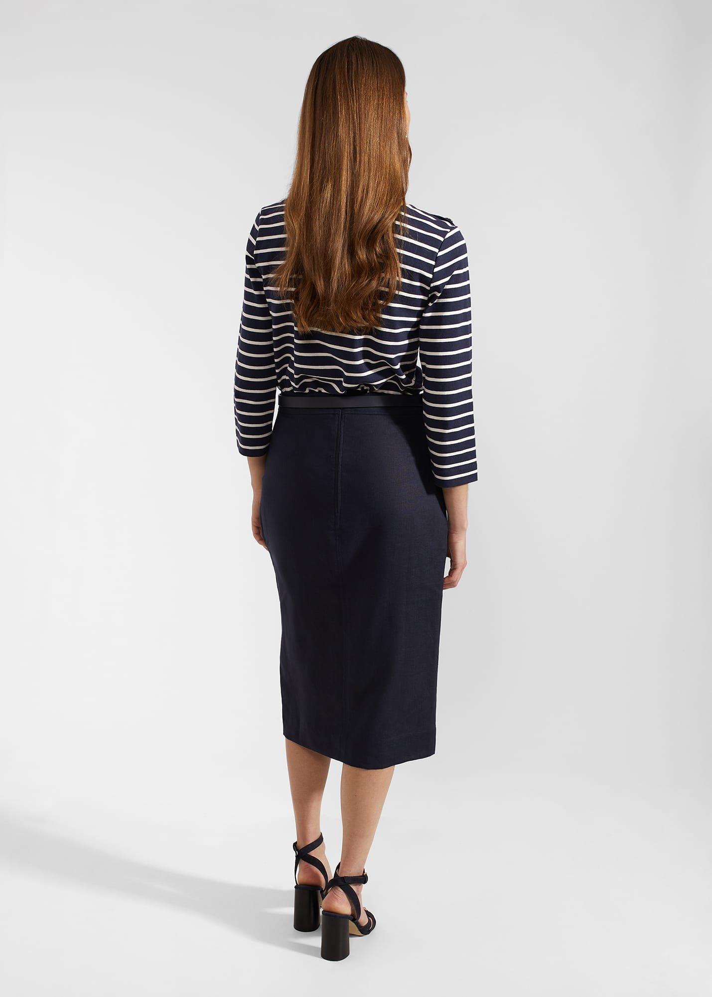 Ashleigh Linen Skirt, Navy, hi-res