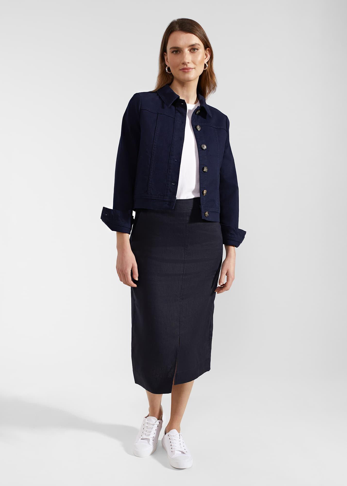 Ashleigh Linen Skirt, Navy, hi-res