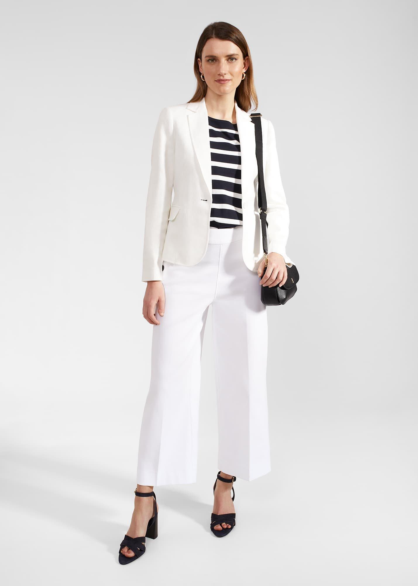 Petite Simone Crop Trousers With Cotton, White, hi-res