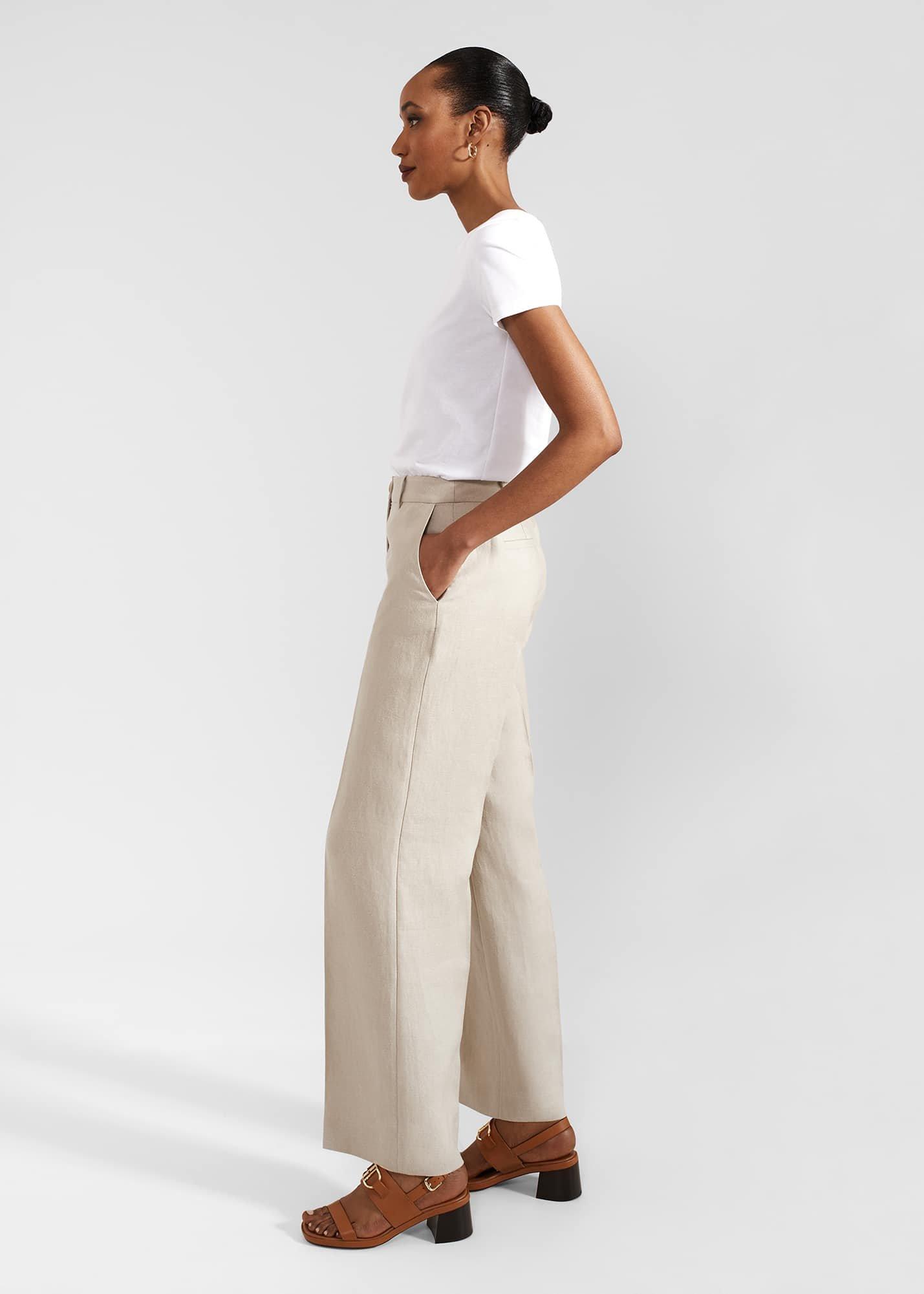 Roberta Wide Linen Trousers, Neutral, hi-res