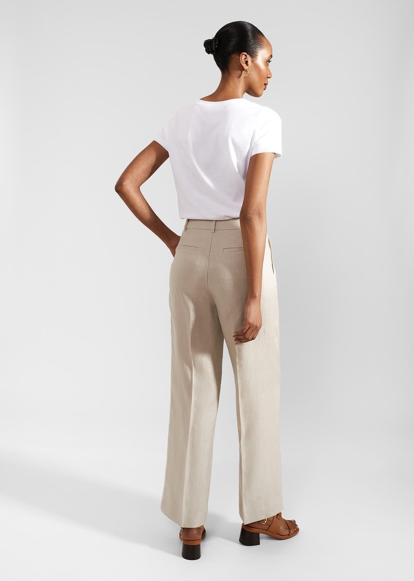 Roberta Wide Linen Trousers, Neutral, hi-res