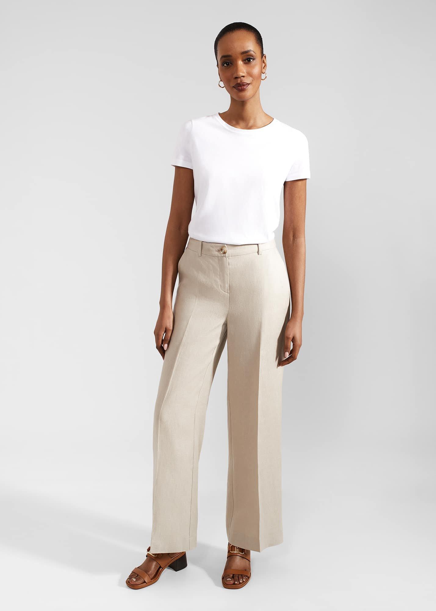 Roberta Wide Linen Trousers, Neutral, hi-res
