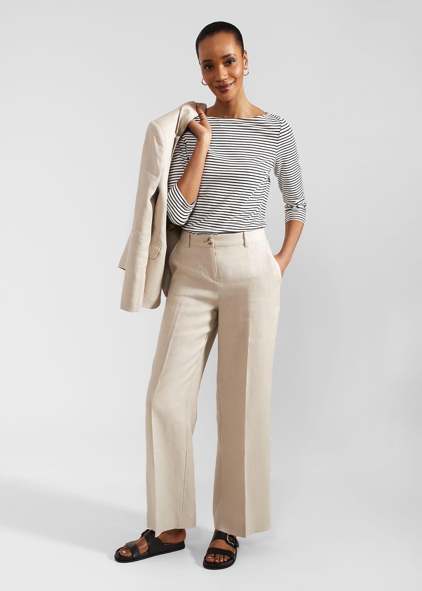 Roberta Wide Linen Trousers, Neutral, hi-res