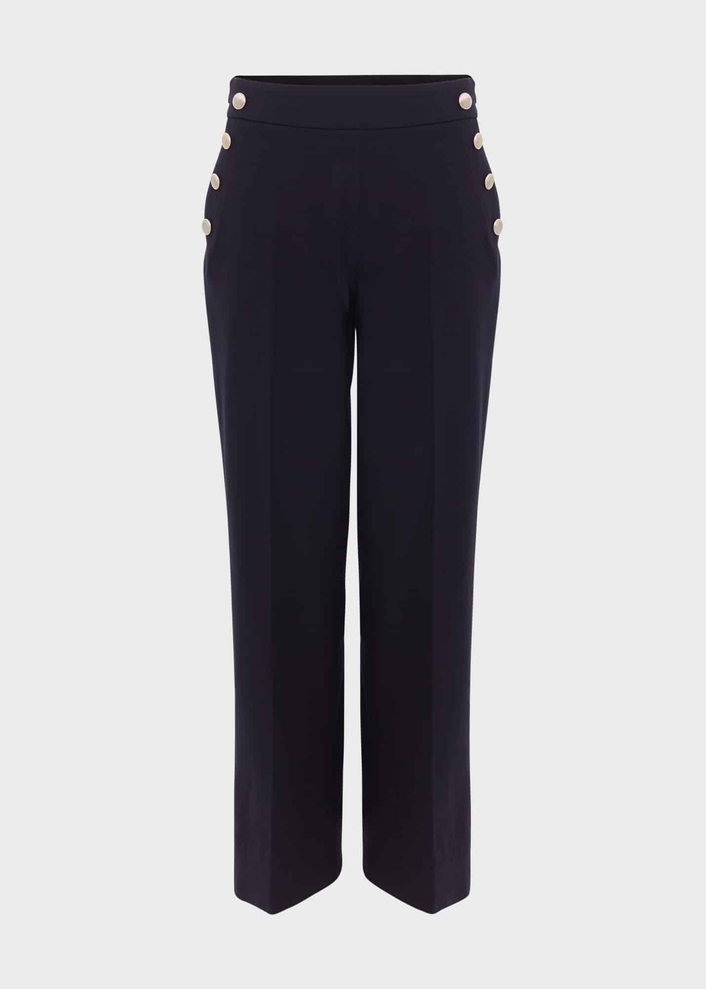 Hana Wide Leg Cotton Blend Pants, Navy, hi-res