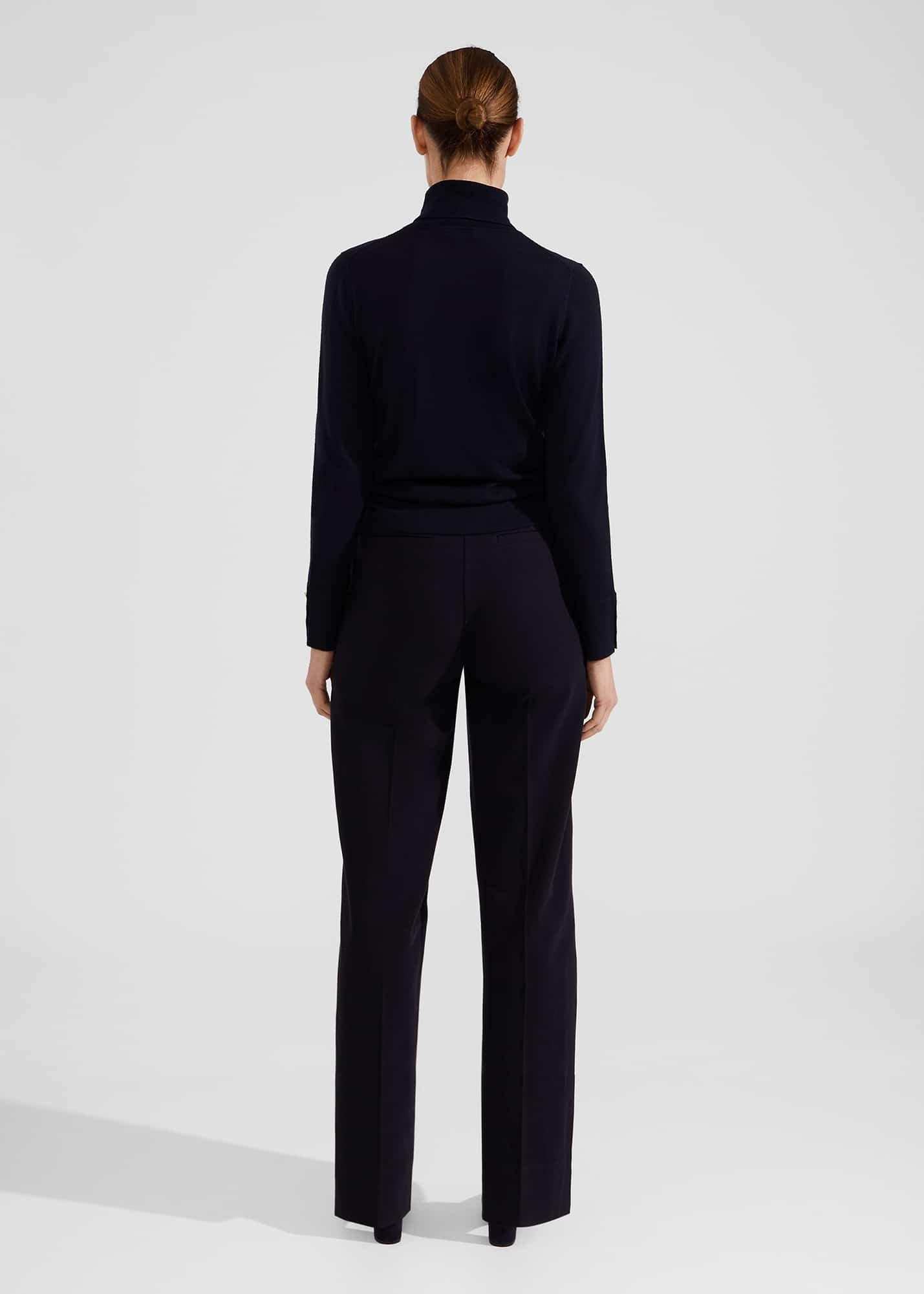 Hana Wide Leg Cotton Blend Pants, Navy, hi-res