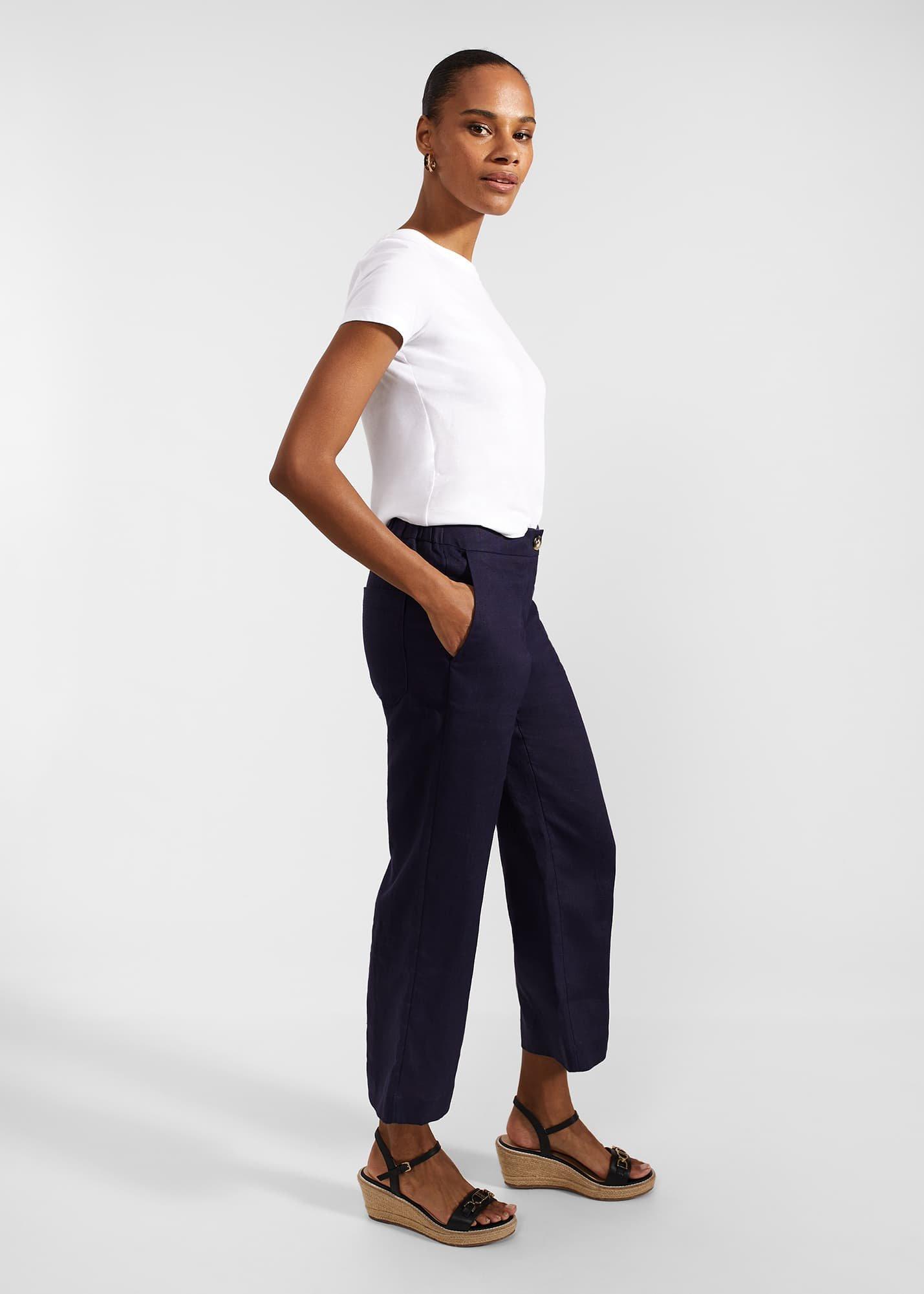 Lillie Linen Trousers, True Navy, hi-res