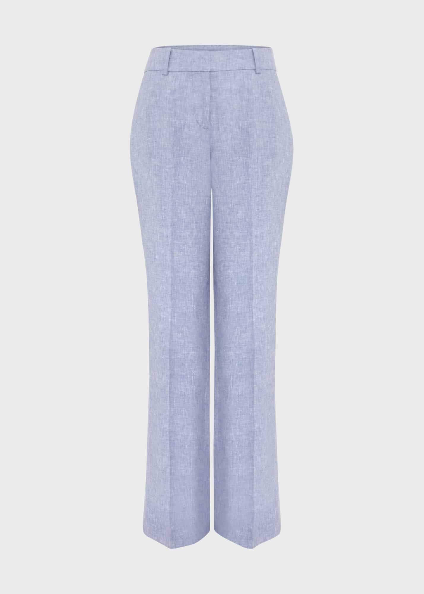 Adina Straight Linen Trousers, Blue Ivory, hi-res