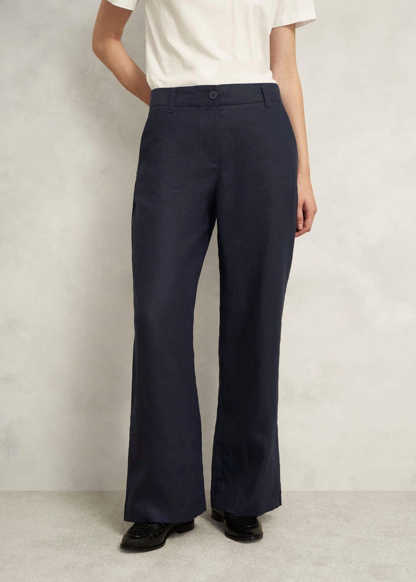 Lynn Linen Trousers, Navy, hi-res