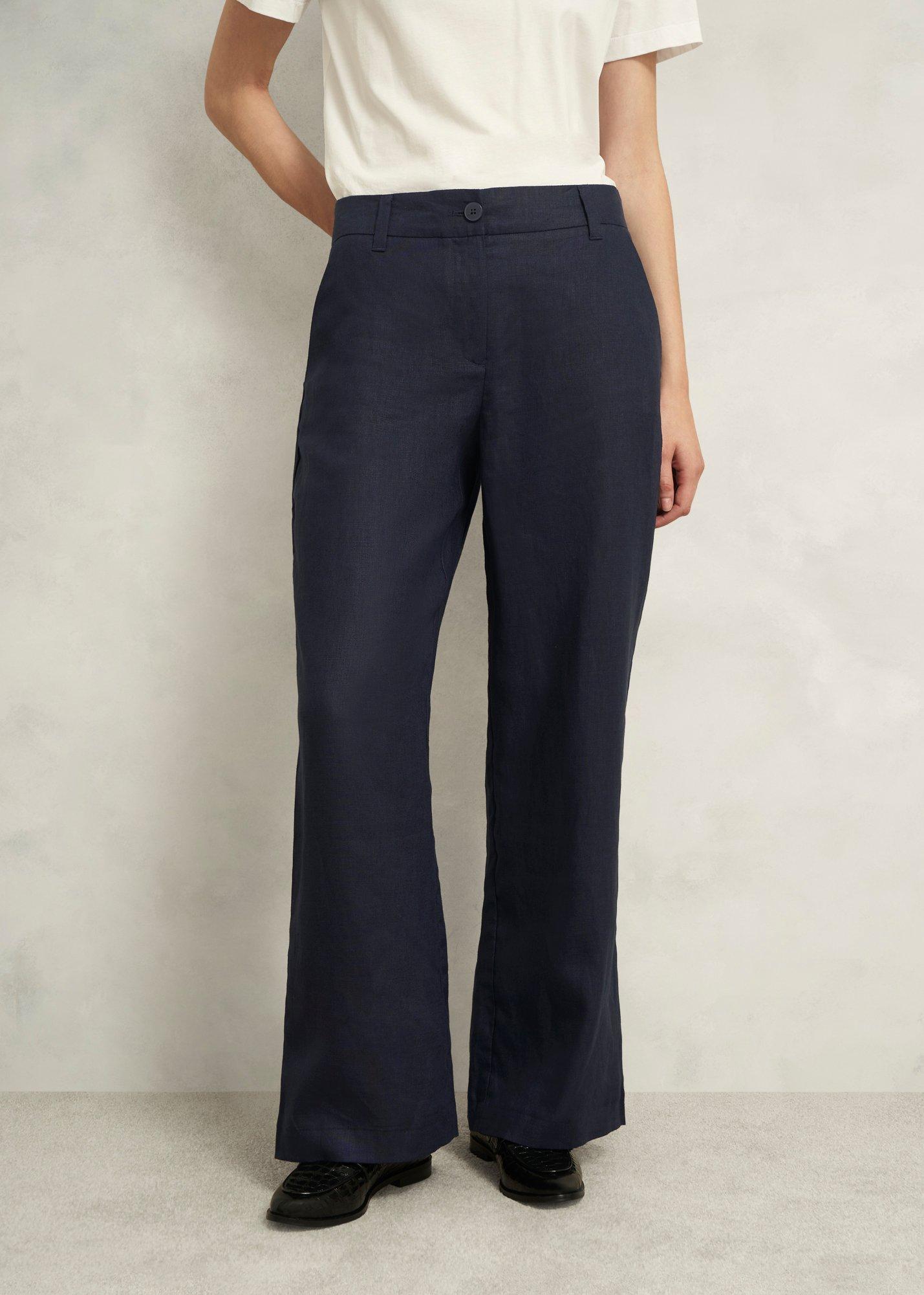 Petite Lynn Linen Trousers, Navy, hi-res