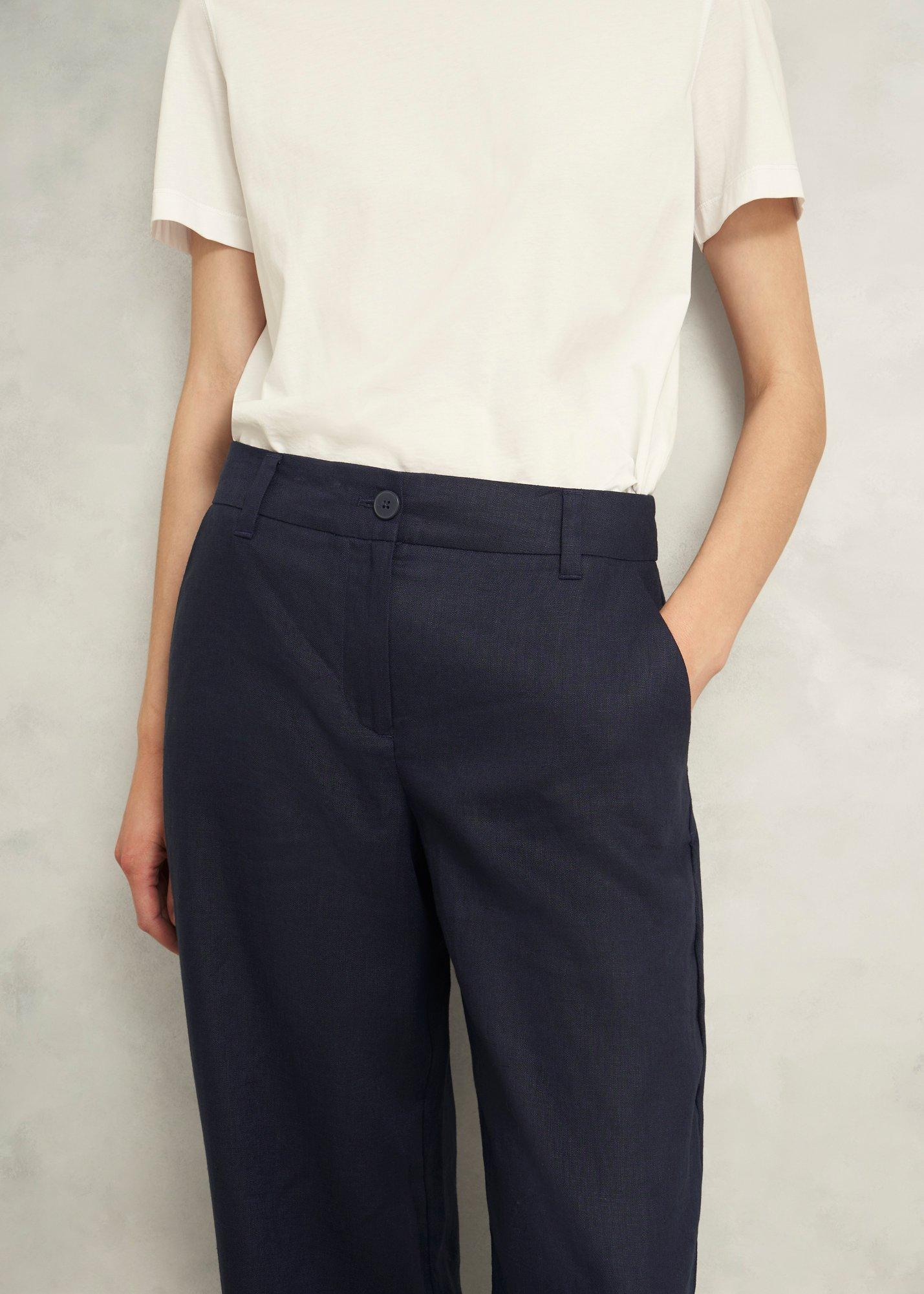 Petite Lynn Linen Trousers, Navy, hi-res